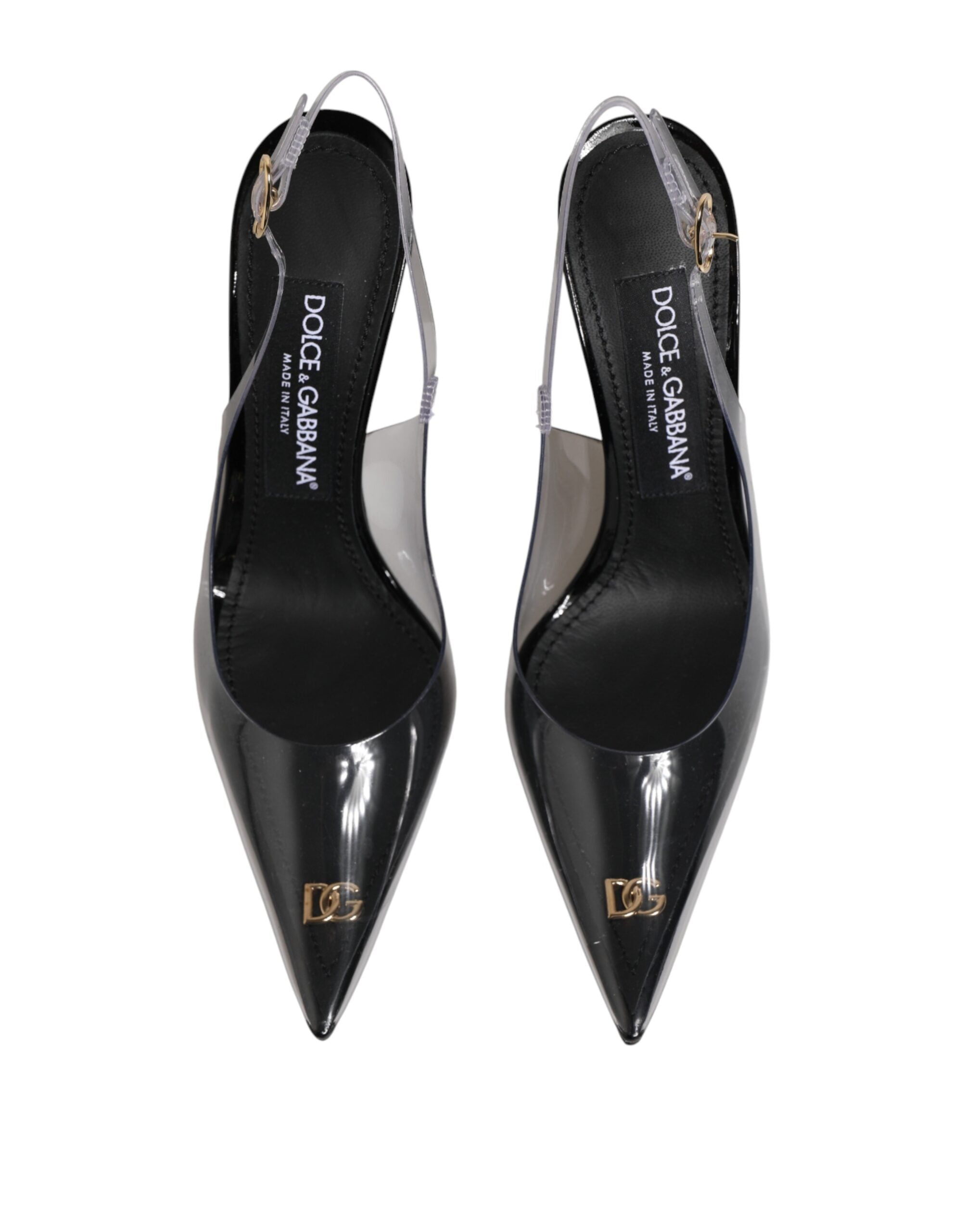 Dolce & Gabbana Black Leather Clear PVC Slingback Pumps Shoes