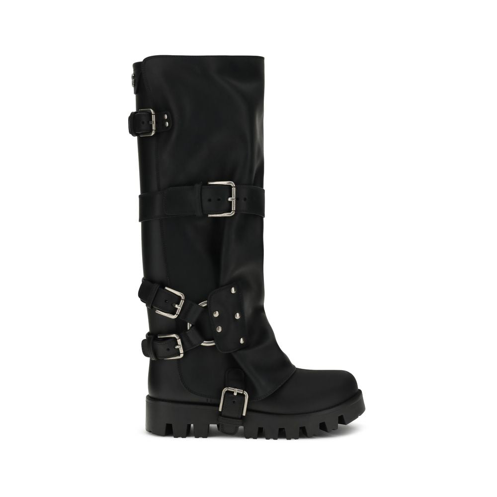 Dolce & Gabbana Black Calf Leather Bos Taurus Lace-Up Boots