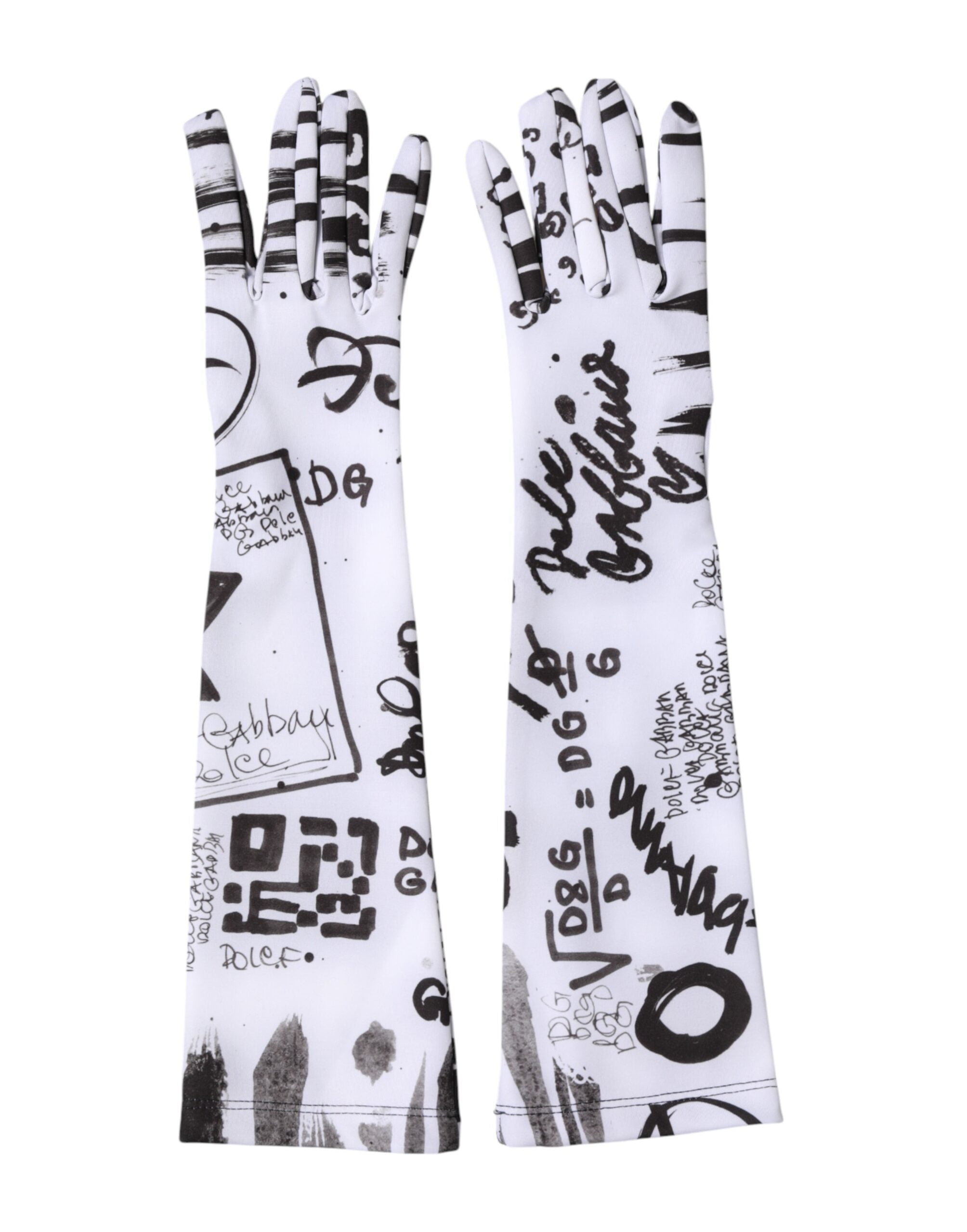 قفازات دولتشي آند غابانا سوداء وبيضاء بشعار DG بطول الكوع