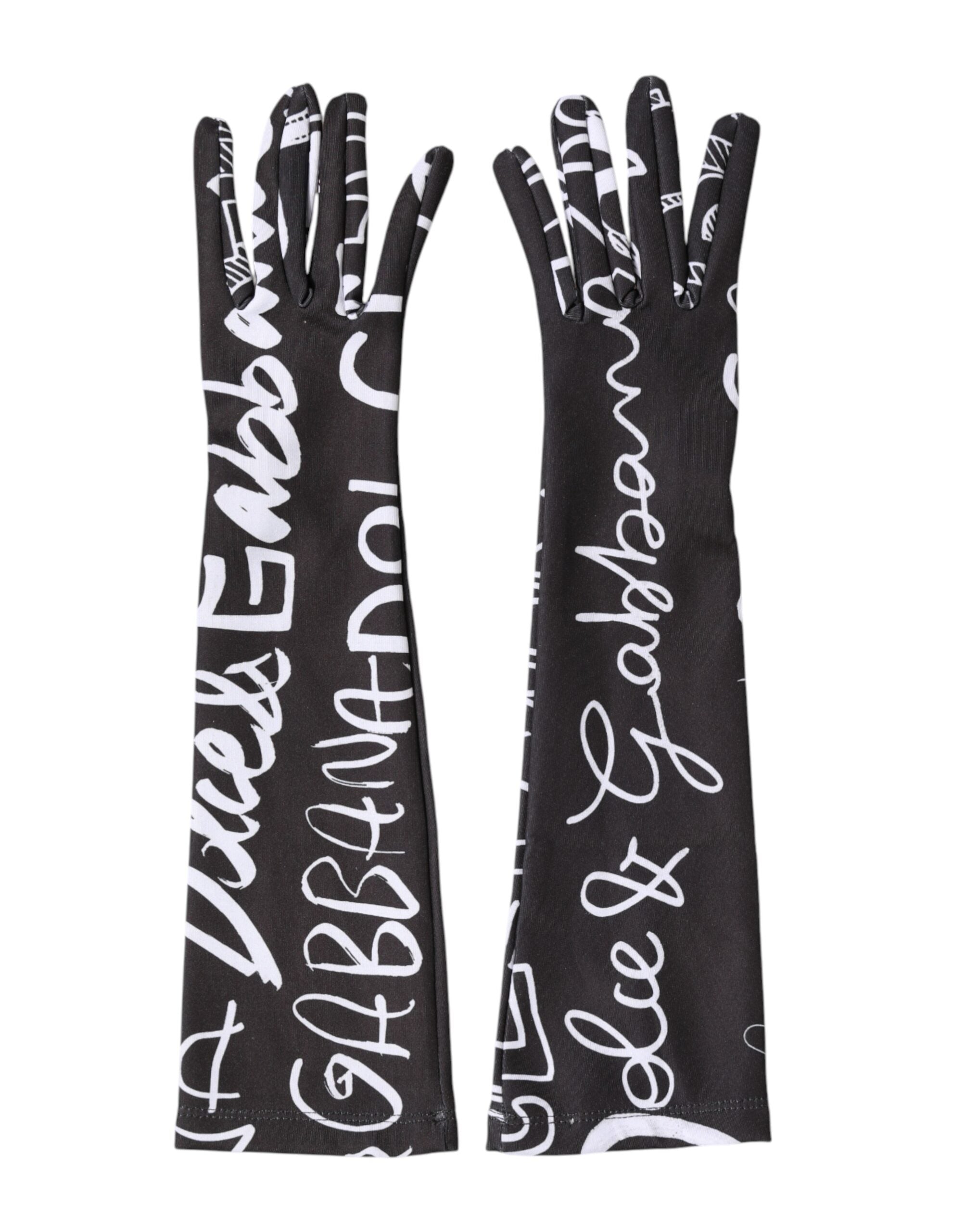 قفازات دولتشي آند غابانا سوداء وبيضاء بشعار DG بطول الكوع