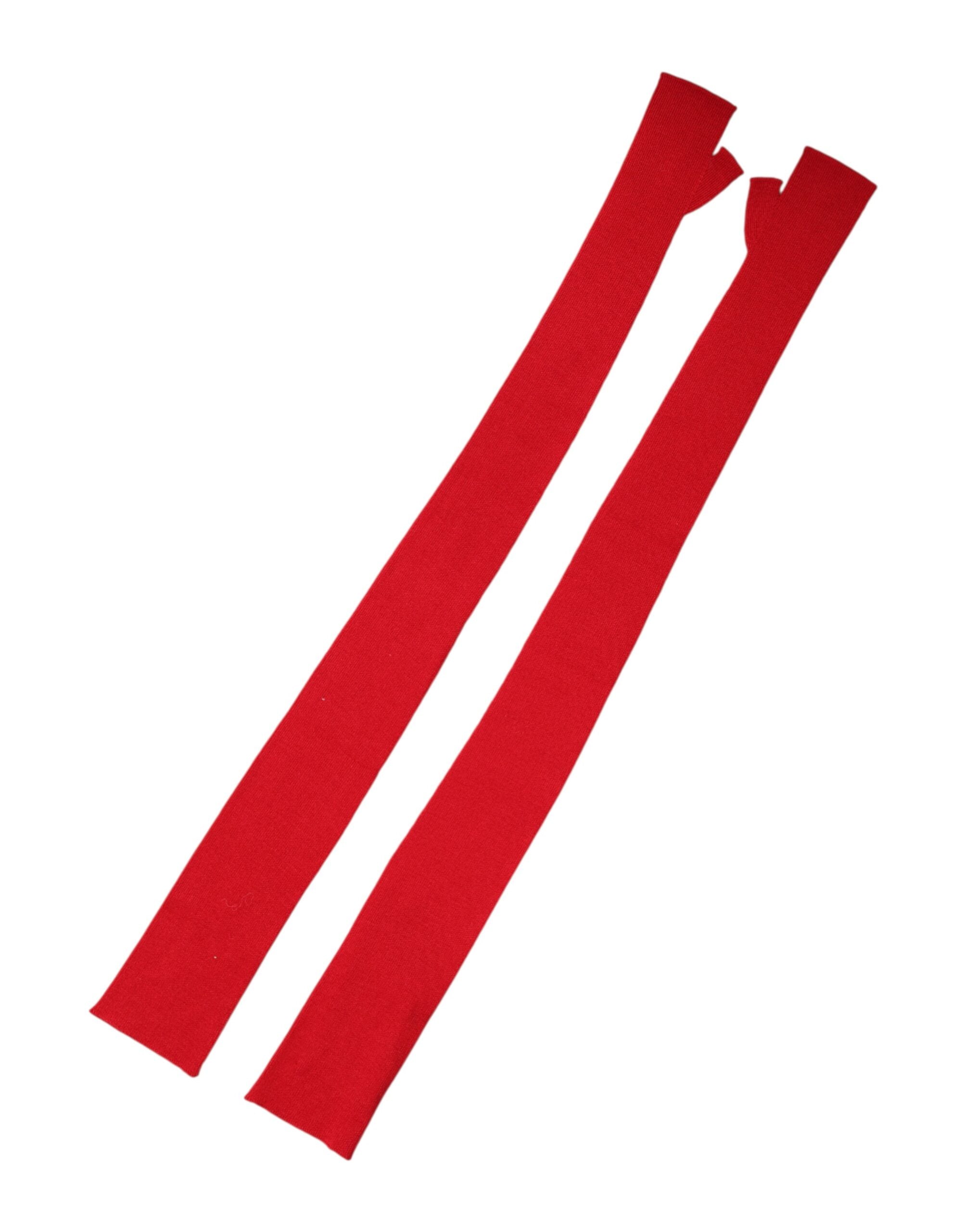 قفازات دولتشي آند غابانا الحمراء المصنوعة من الصوف بدون أصابع بطول الكوع