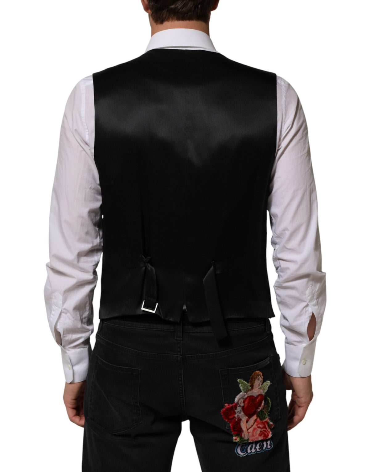 Dolce & Gabbana Black Stripes Wool Dress Men Waistcoat Vest