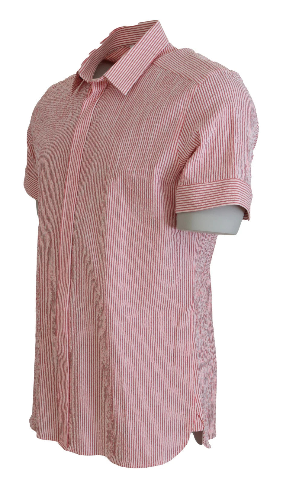 قميص دولتشي آند غابانا قطني مخطط باللونين الأحمر والأبيض بأكمام قصيرة