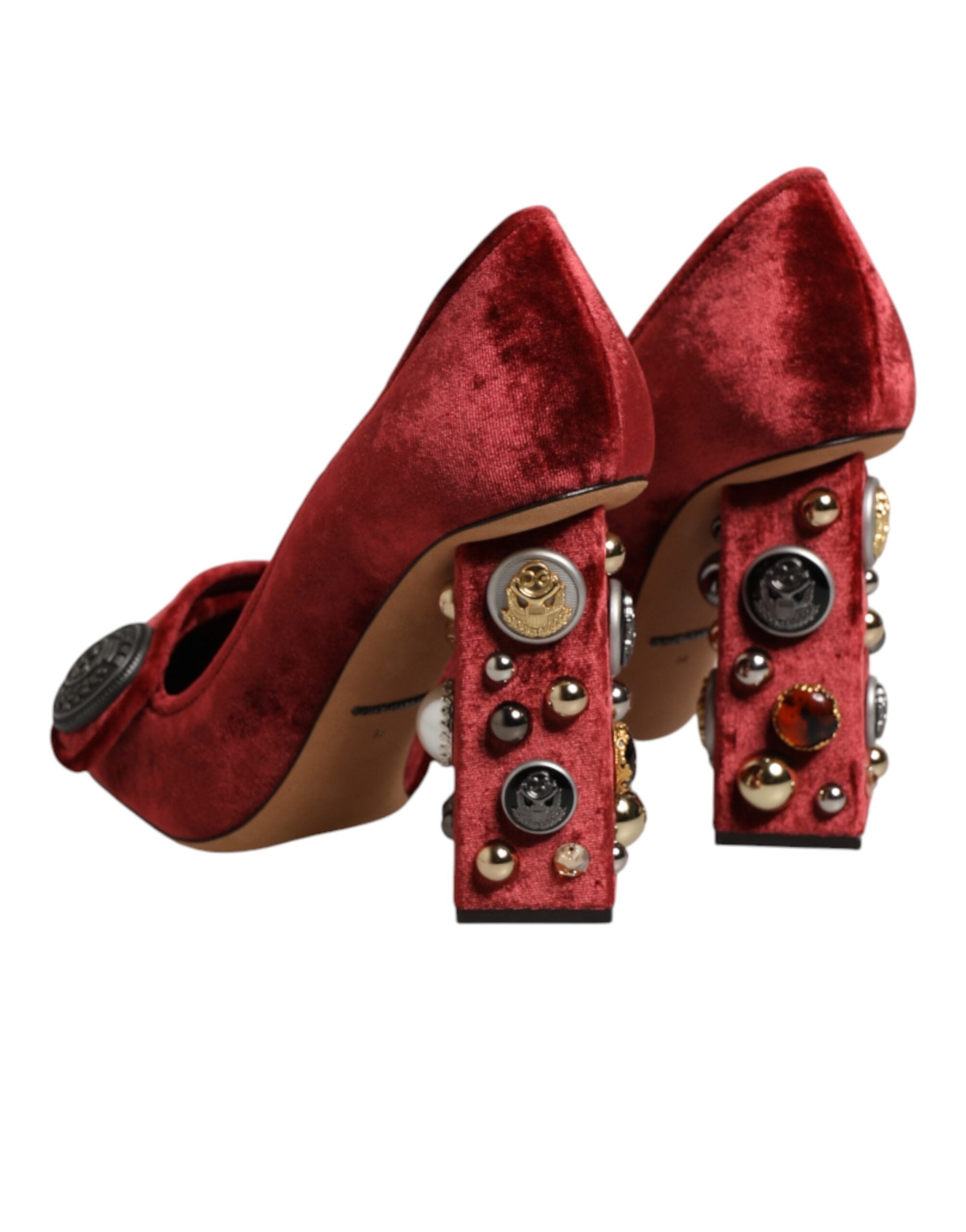 Dolce & Gabbana Red Velvet Embellished Heels Pumps Shoes