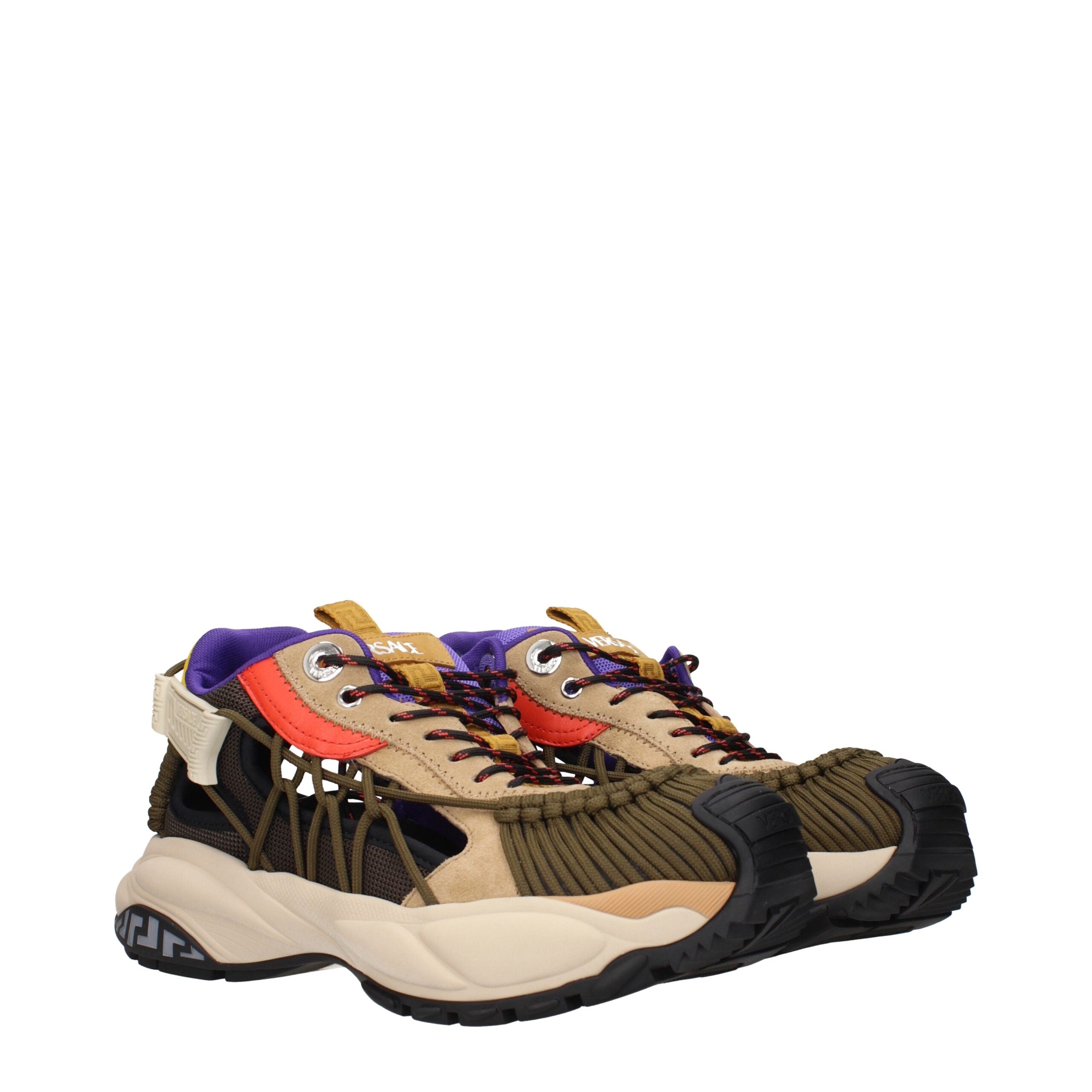 Versace Beige Leather Athletic Sneakers