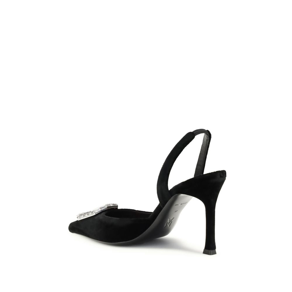 Amina Muaddi Black Calf Leather Bos Taurus High Heel Pumps