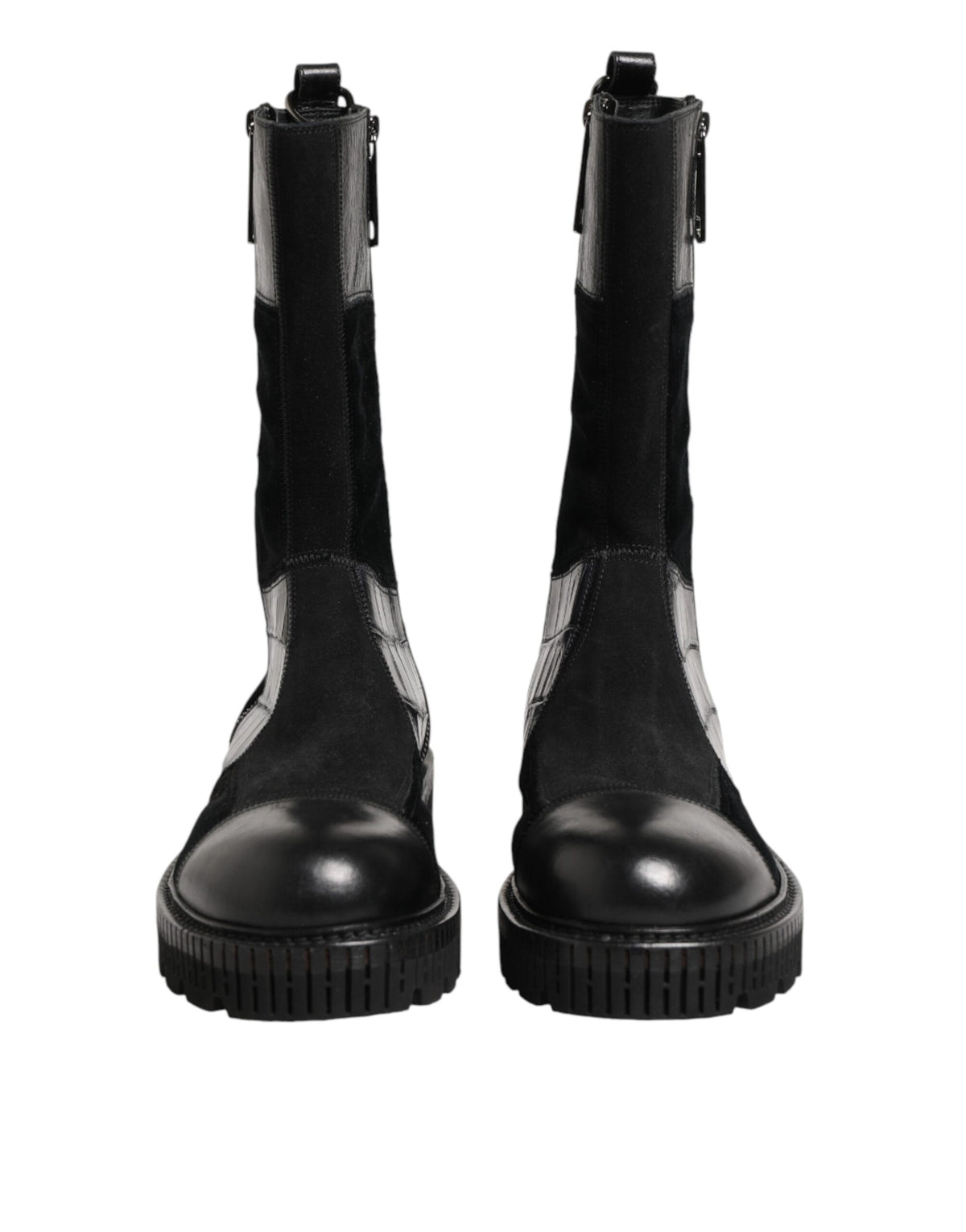 Dolce & Gabbana Black Patchwork Leather Mid Calf Boot Shoes
