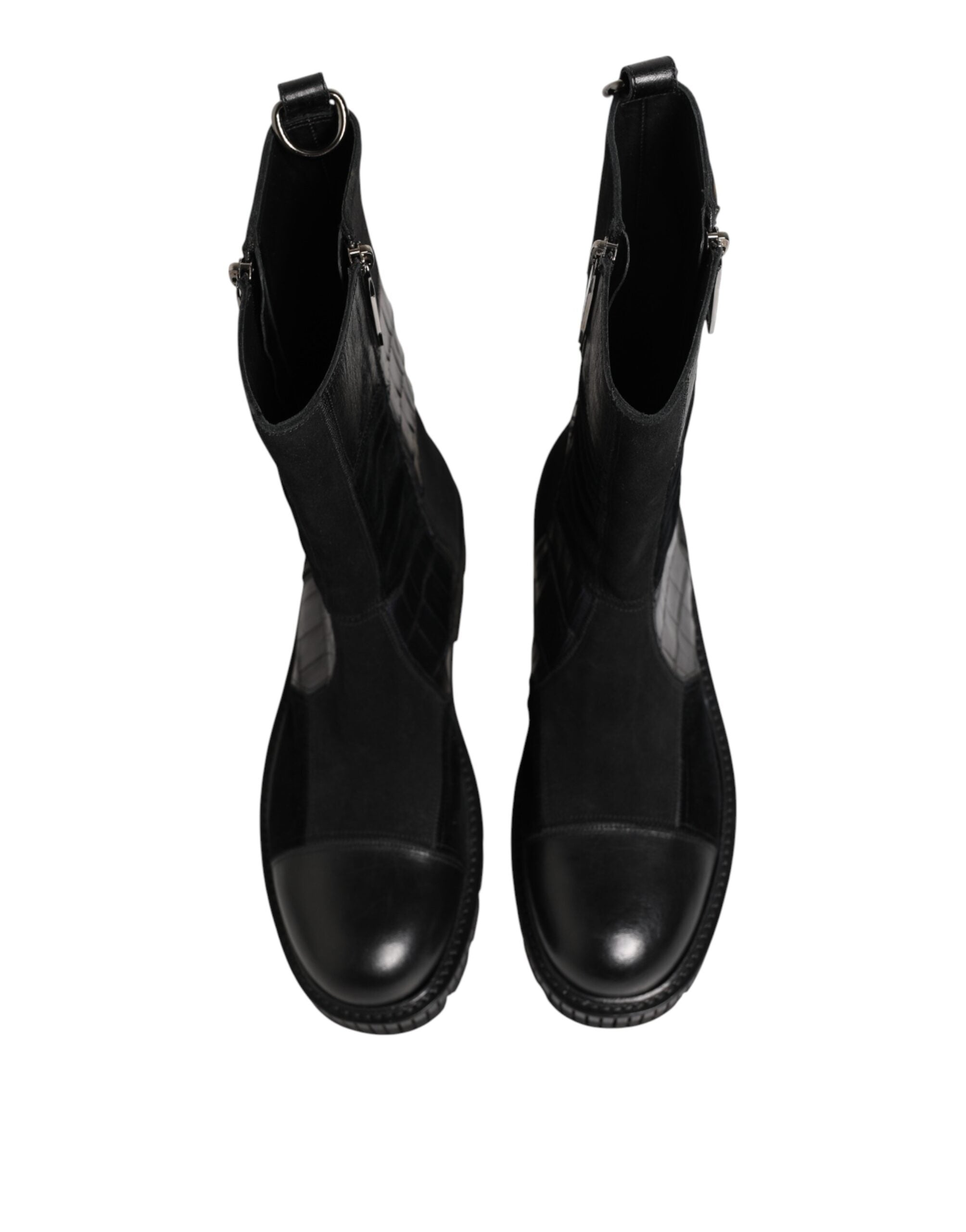 حذاء بوت أسود من الجلد المرقّع بارتفاع متوسط من دولتشي آند غابانا