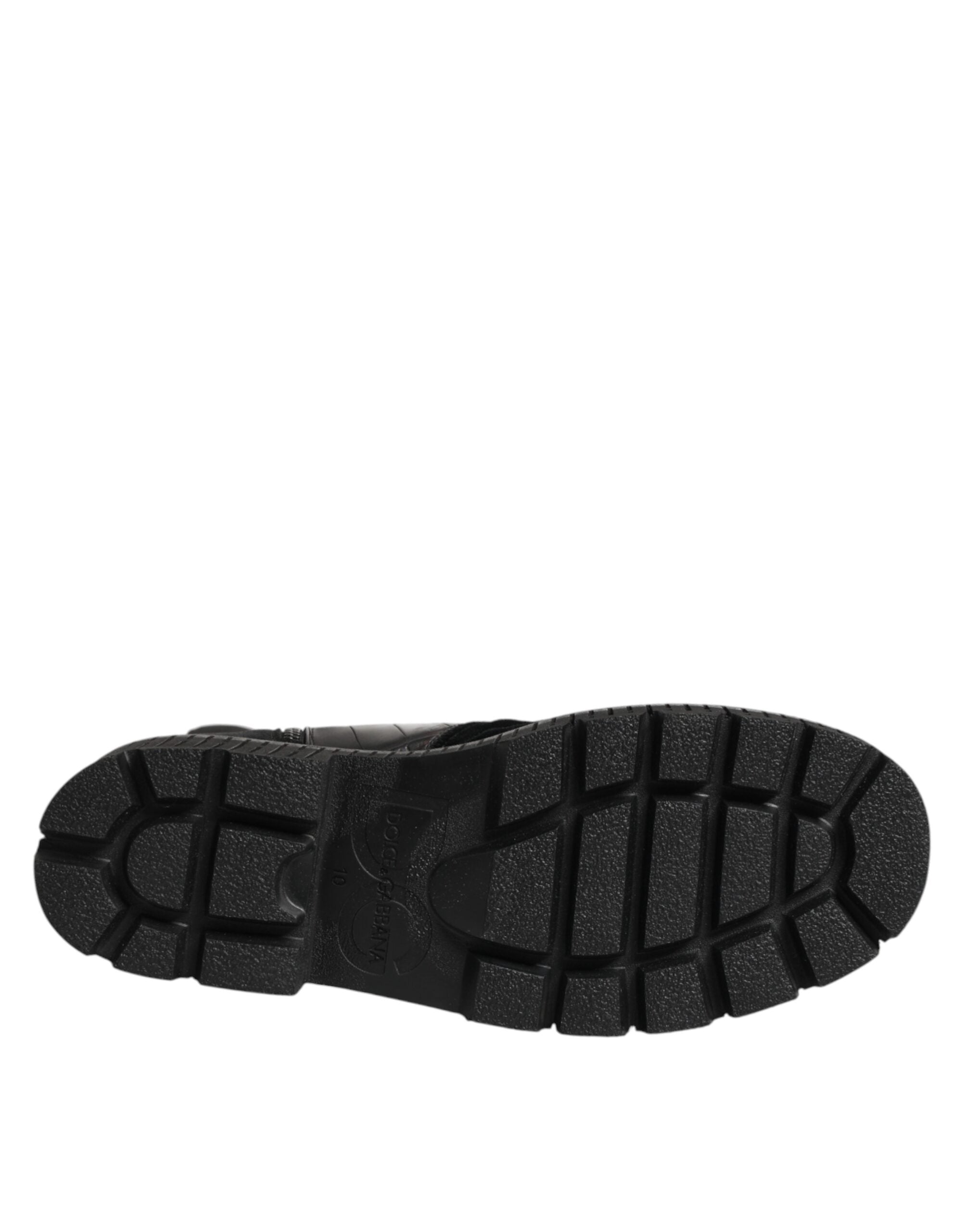 حذاء بوت أسود من الجلد المرقّع بارتفاع متوسط من دولتشي آند غابانا