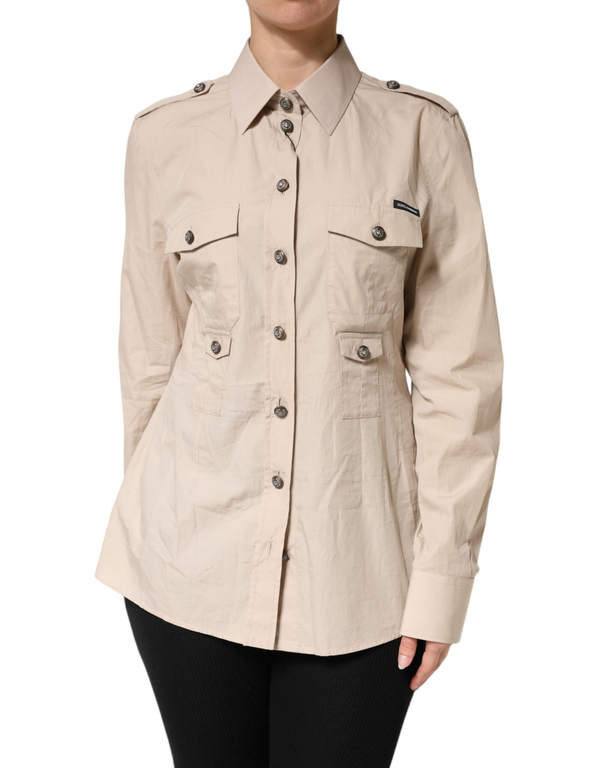 Dolce & Gabbana Beige Collared Long Sleeve Cotton Shirt Top
