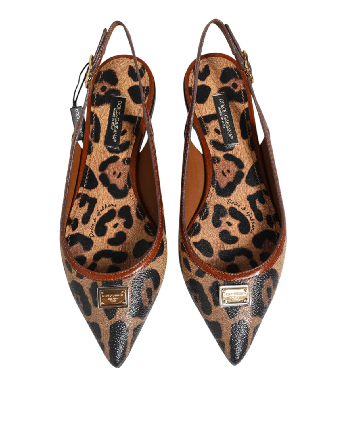 Dolce & Gabbana Brown Leopard Slingback Flats Sandals Shoes