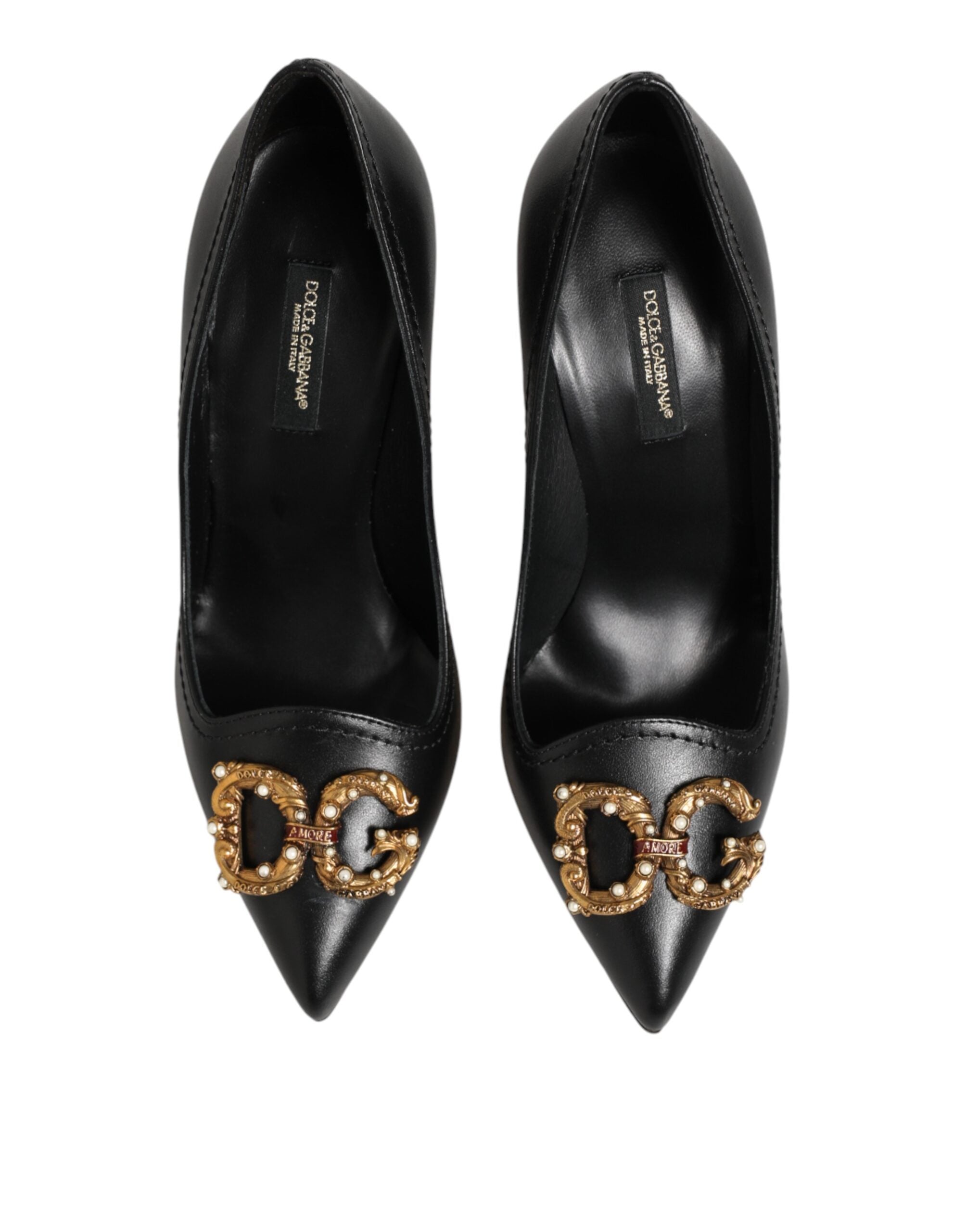 Dolce & Gabbana Black Leather DG Amore Heels Pumps Shoes
