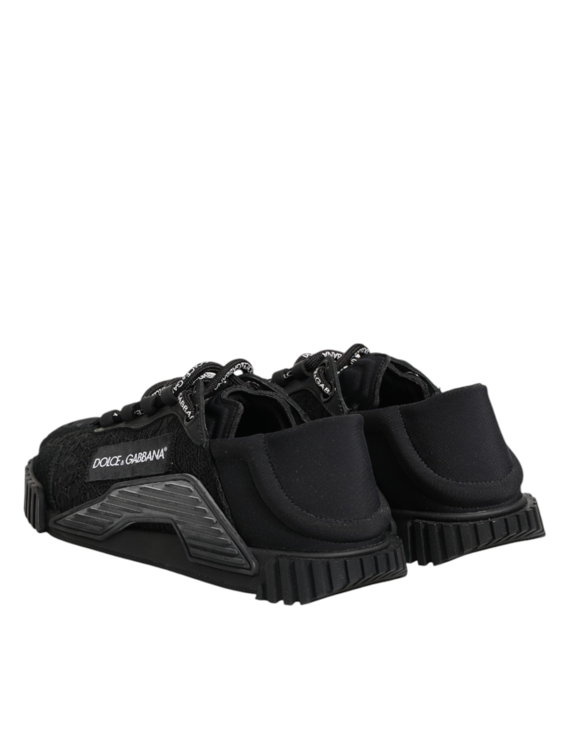 حذاء سنيكرز دولتشي آند غابانا أسود بشعار من الدانتيل منخفض الرقبة NS1