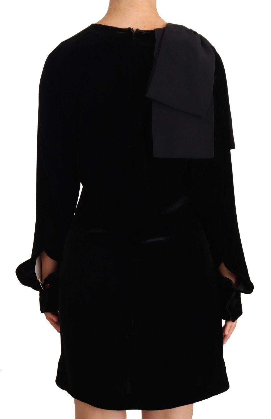 فستان قصير N.21 من الفيسكوز الأسود بأكمام طويلة ورقبة دائرية وقصة ضيقة على شكل حرف A