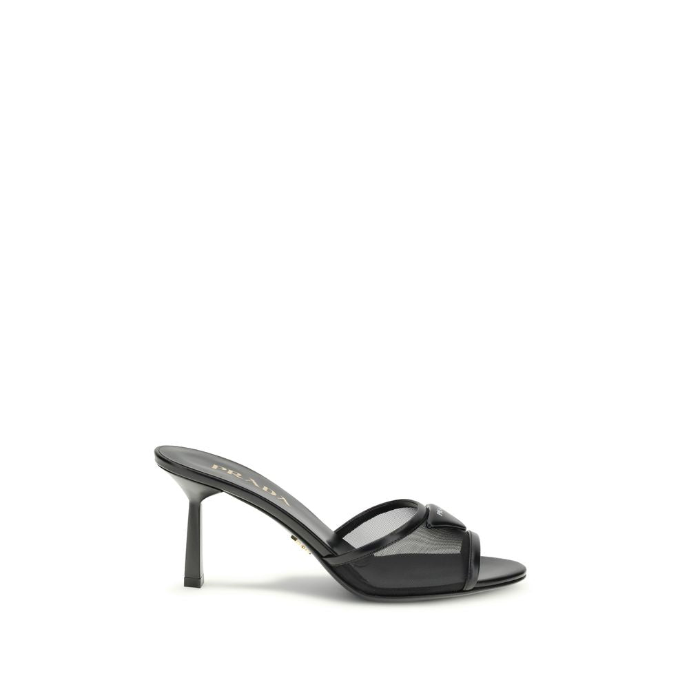 Prada Black Calf Leather Bos Taurus Stiletto Heel Sandals - Luxe Marca