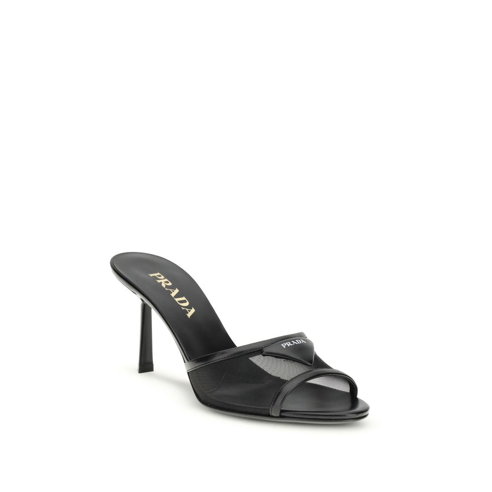 Prada Black Calf Leather Bos Taurus Stiletto Heel Sandals - Luxe Marca