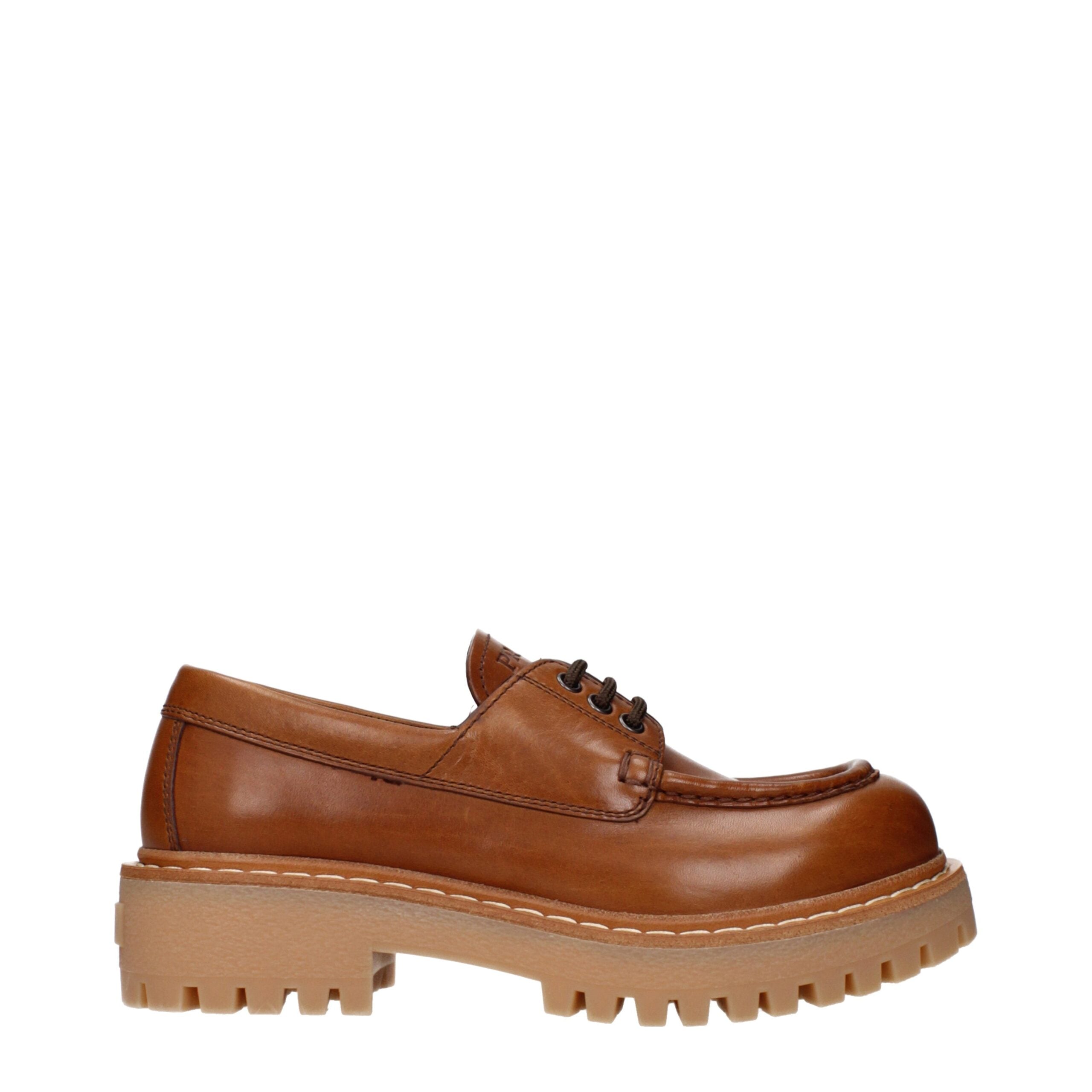 Prada Brown Leather Oxfords And Derbies