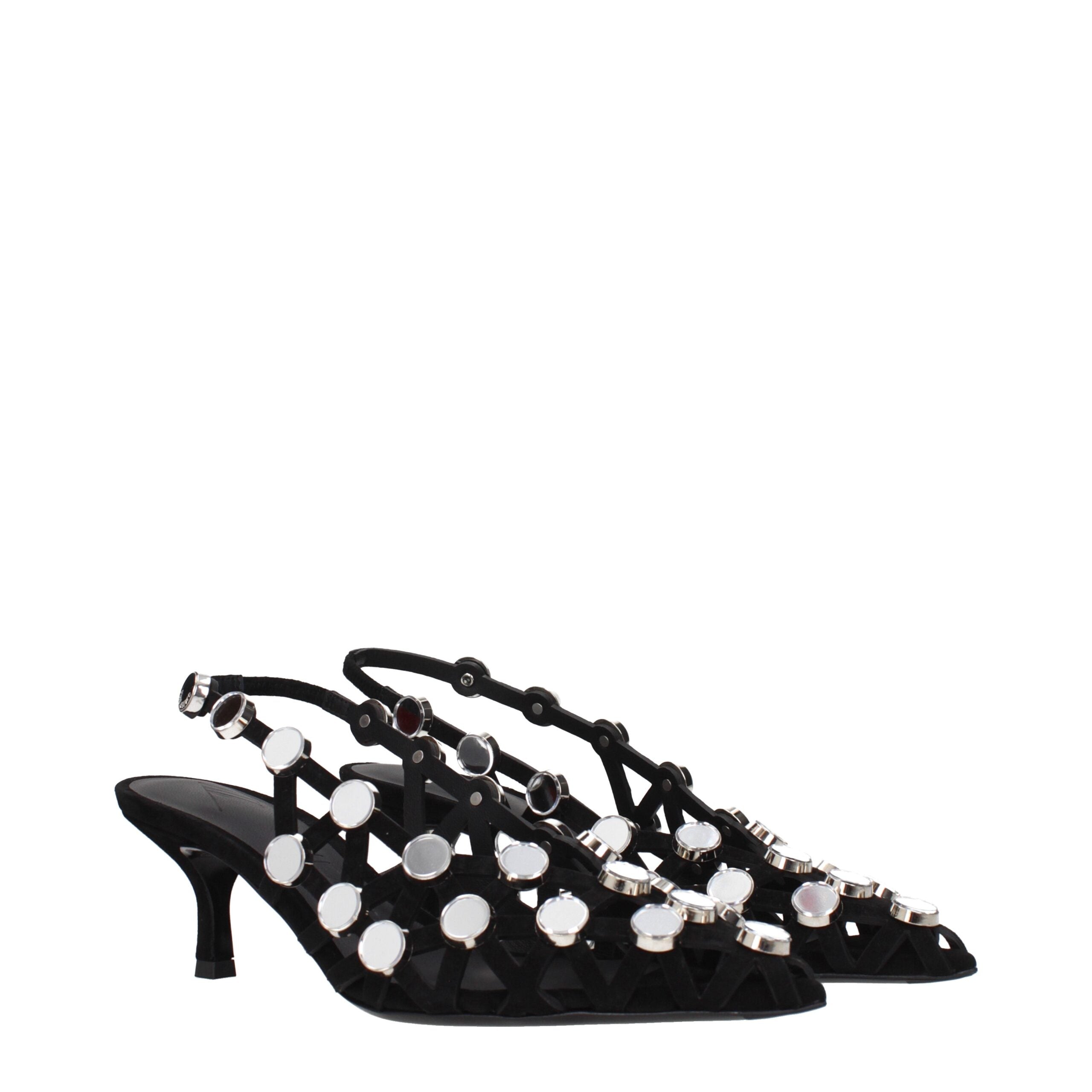 The Attico Black Leather Stiletto Heel Sandals