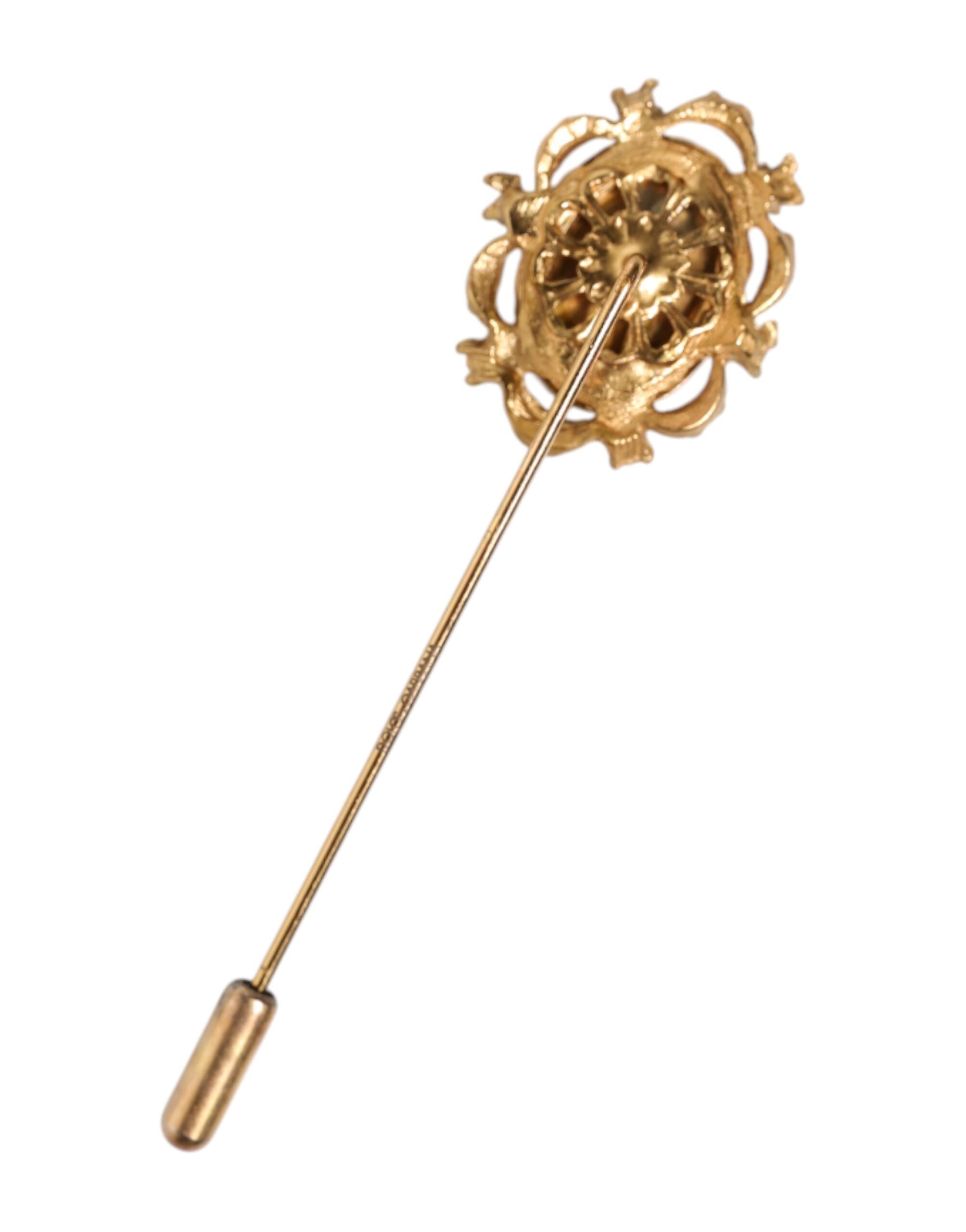 Dolce & Gabbana Gold Tone Green Stone Antique Men Accessory Brooch Pin - Luxe Marca