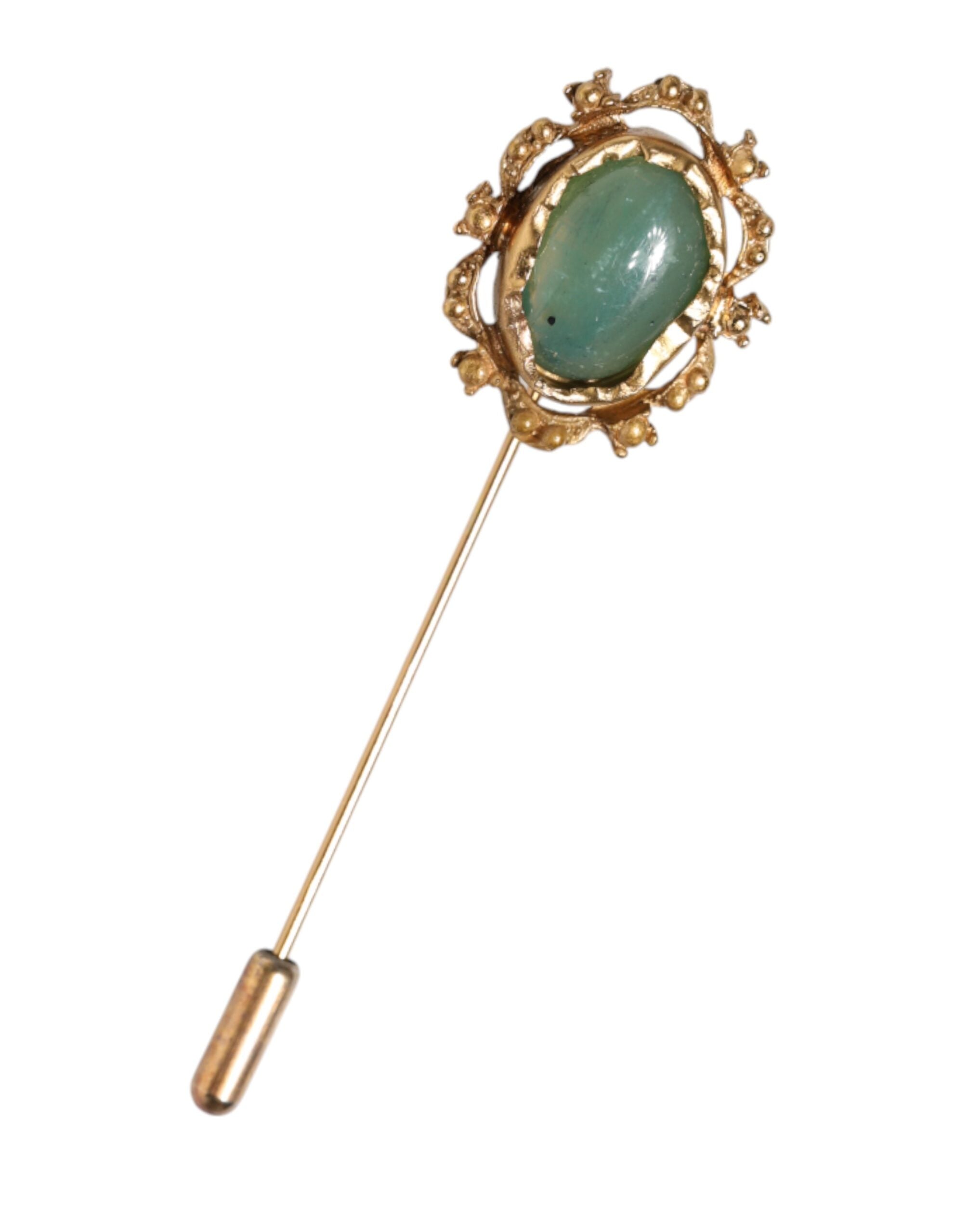 Dolce & Gabbana Gold Tone Green Stone Antique Men Accessory Brooch Pin - Luxe Marca