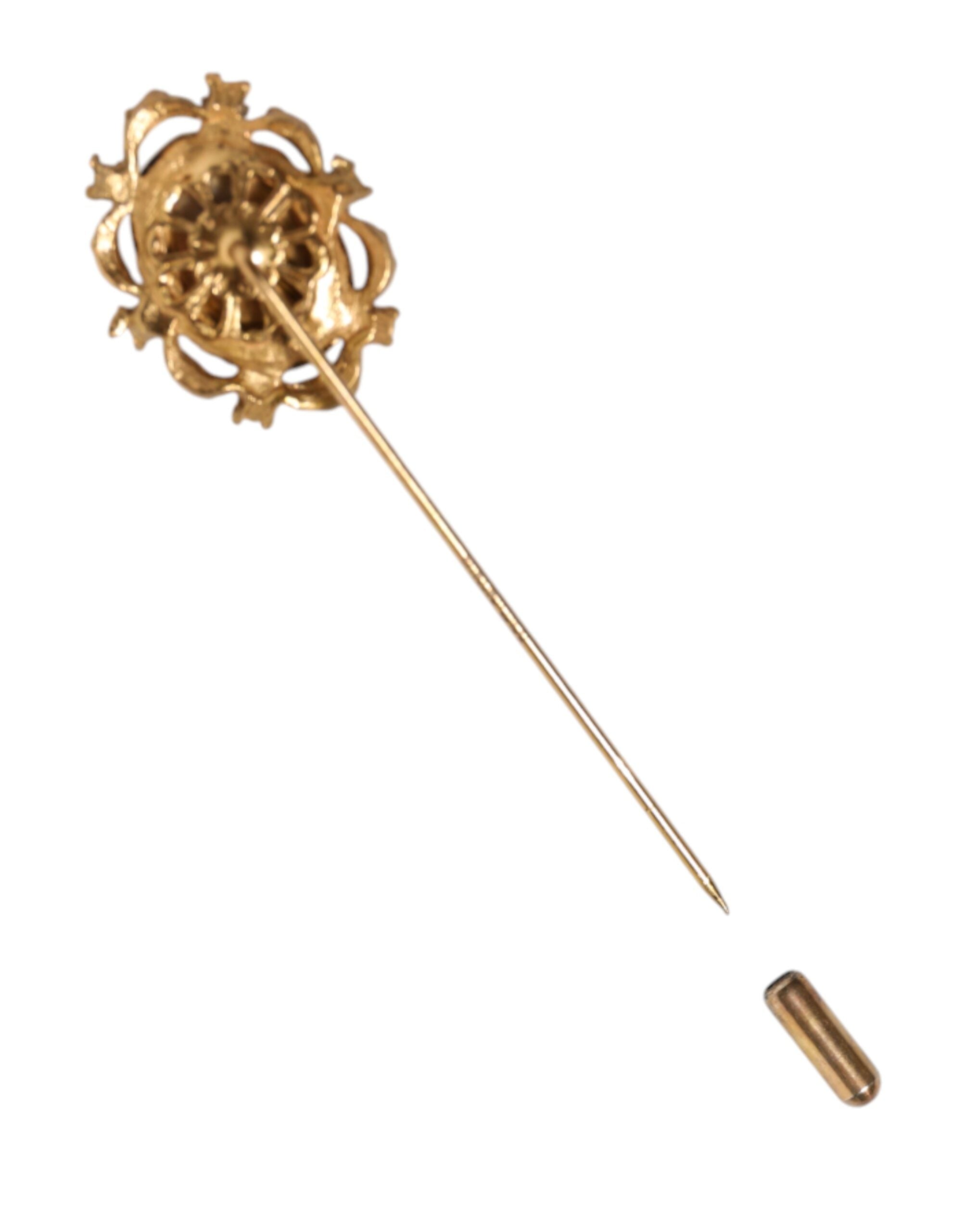 Dolce & Gabbana Gold Tone Green Stone Antique Men Accessory Brooch Pin - Luxe Marca