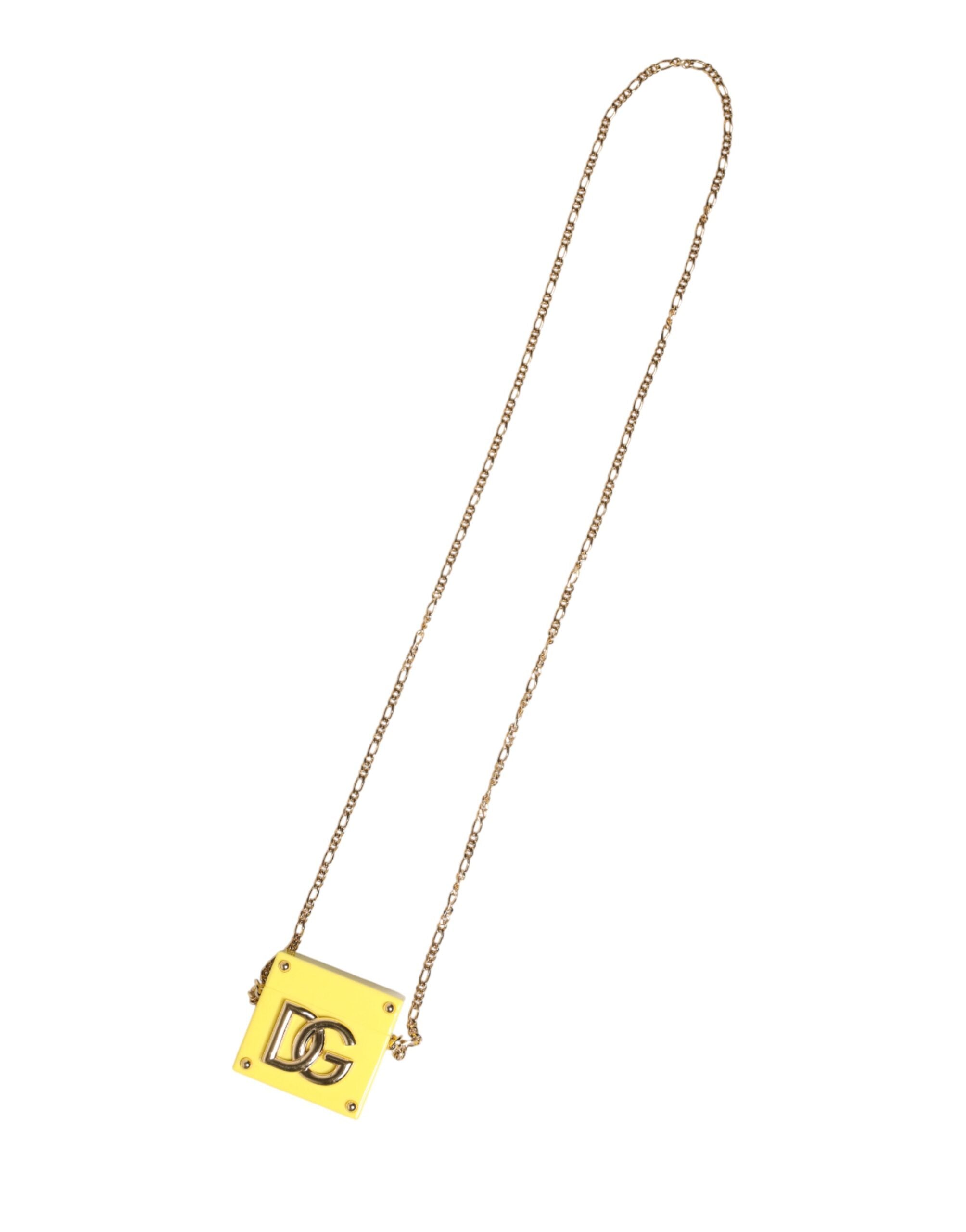 Dolce & Gabbana Yellow DG Logo Plaque Cover Gold Chain Airpods Case - Luxe Marca