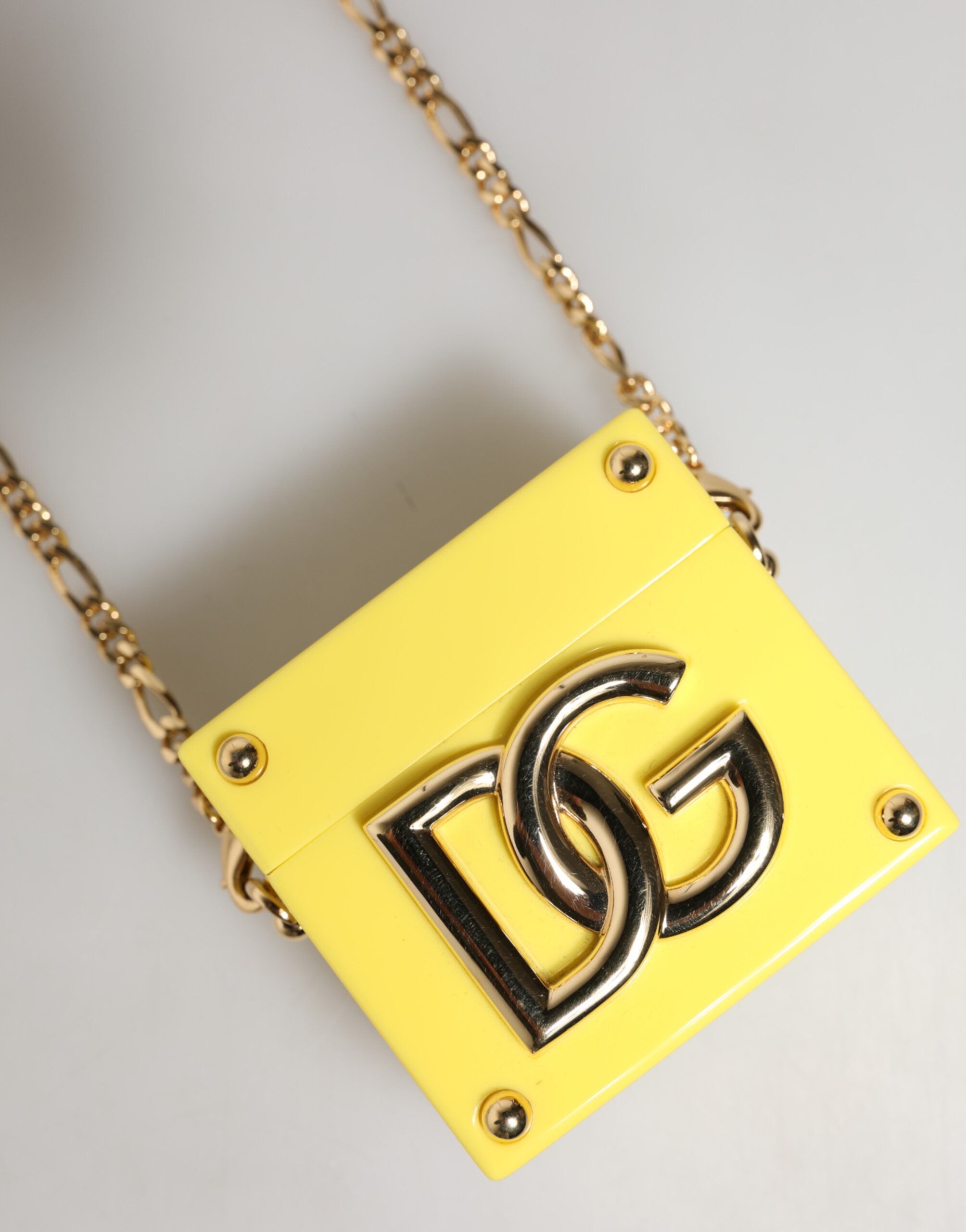 Dolce & Gabbana Yellow DG Logo Plaque Cover Gold Chain Airpods Case - Luxe Marca