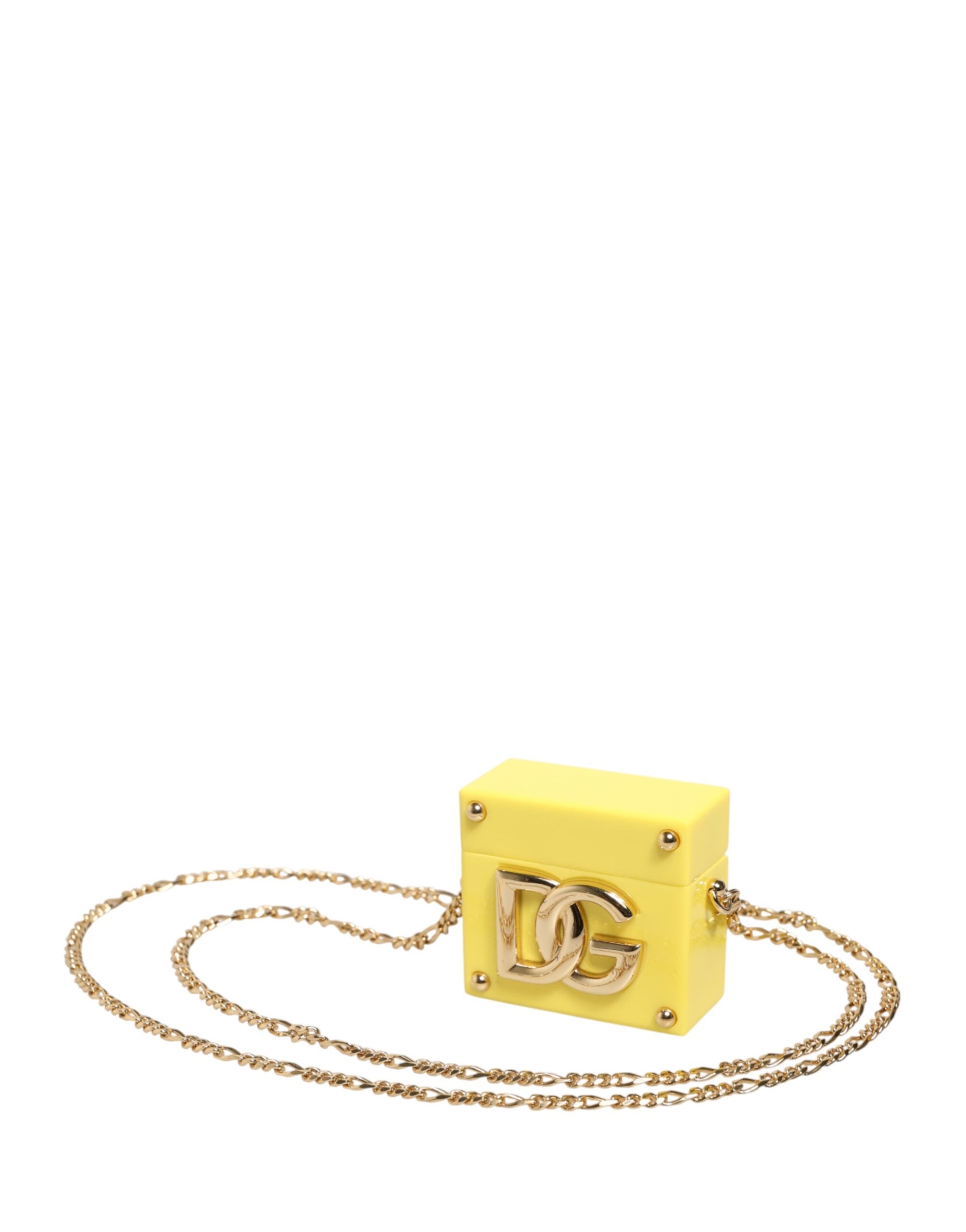 Dolce & Gabbana Yellow DG Logo Plaque Cover Gold Chain Airpods Case - Luxe Marca