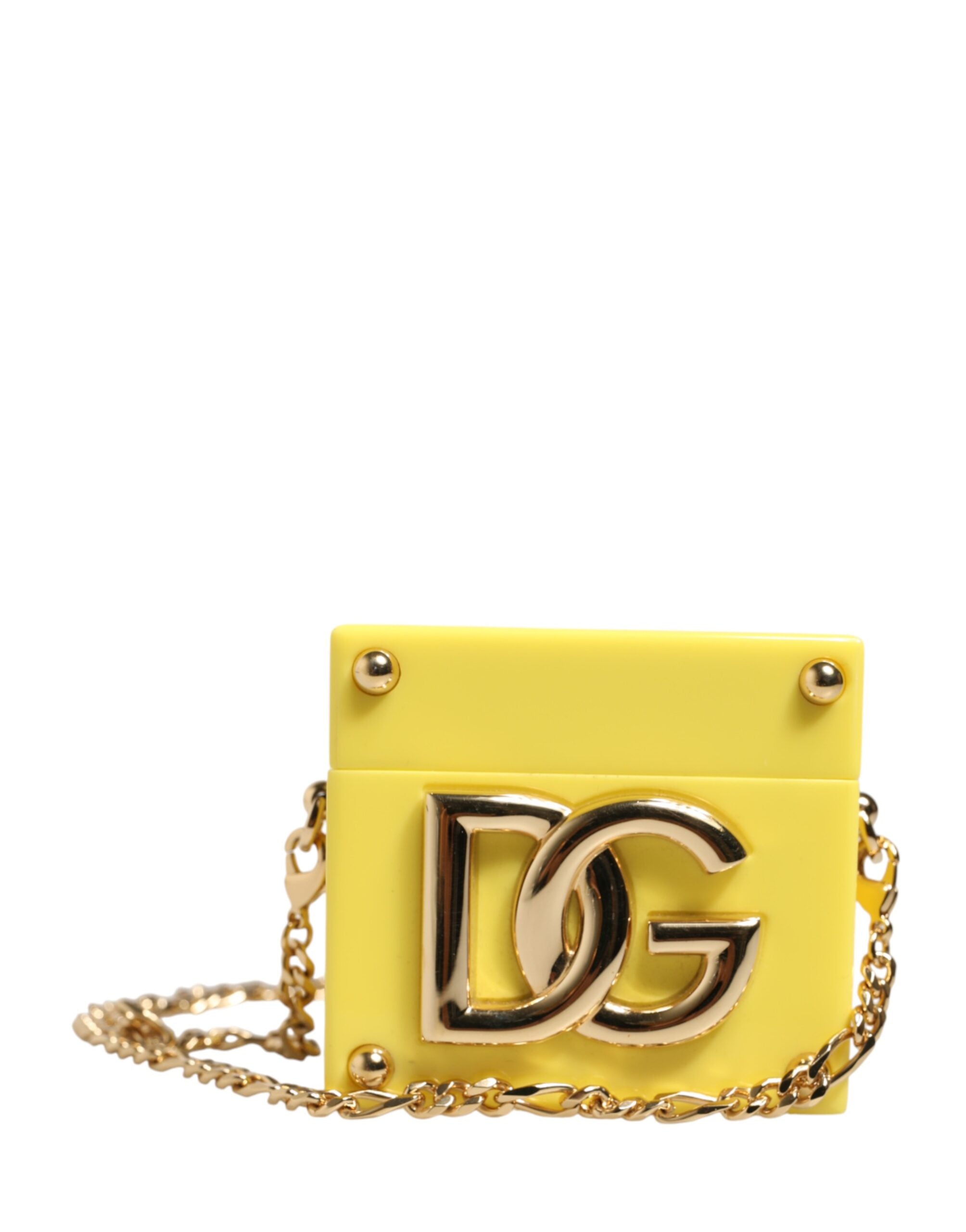 Dolce & Gabbana Yellow DG Logo Plaque Cover Gold Chain Airpods Case - Luxe Marca