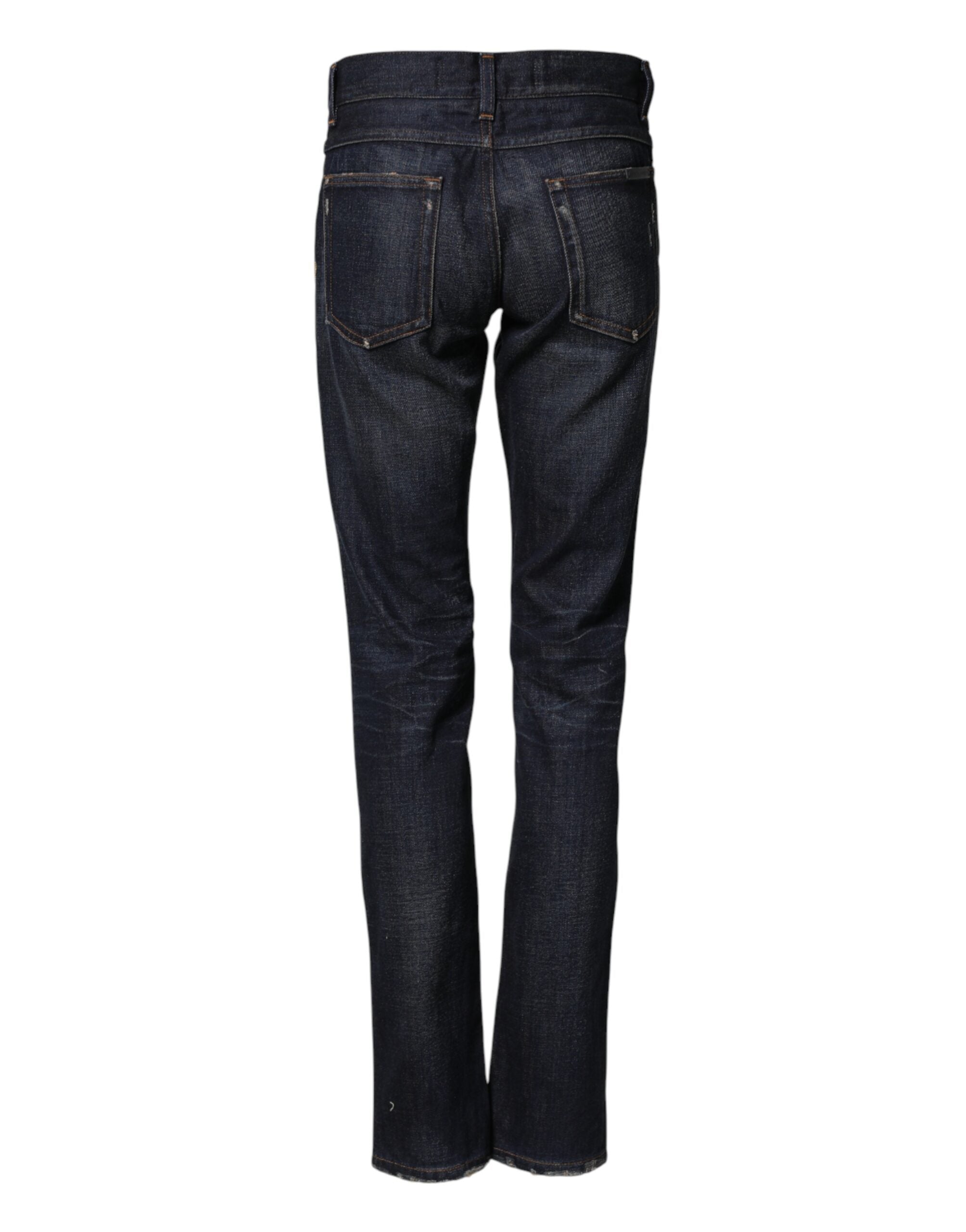 Dolce & Gabbana Dark Blue Watch GOLD Men Skinny Denim Jeans