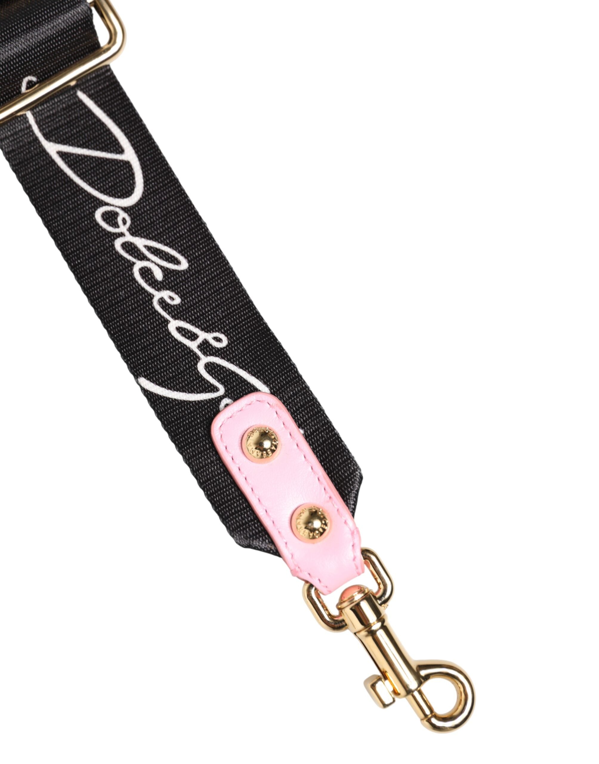 Dolce & Gabbana Strap Black Pink Canvas Heart Logo Bag Accessory Shoulder