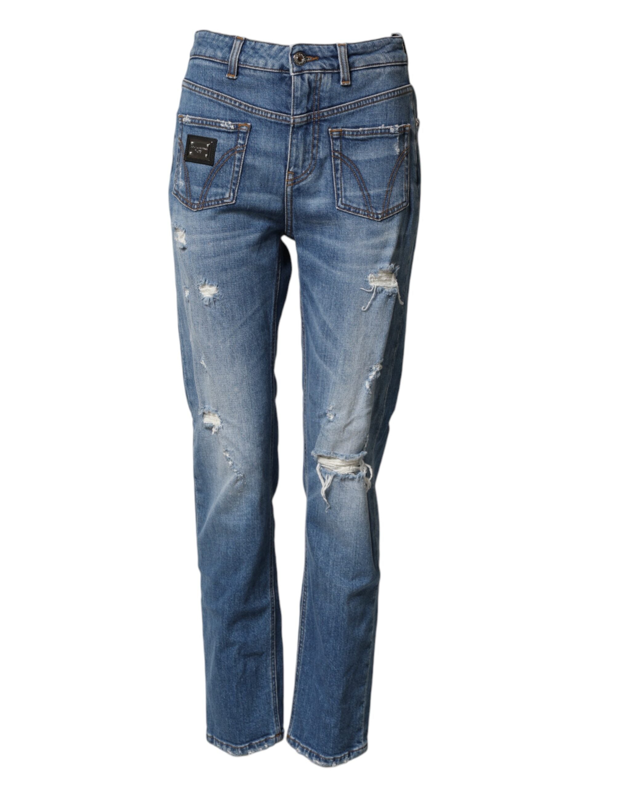 Dolce & Gabbana Blue Distressed Washed Cotton Denim Jeans