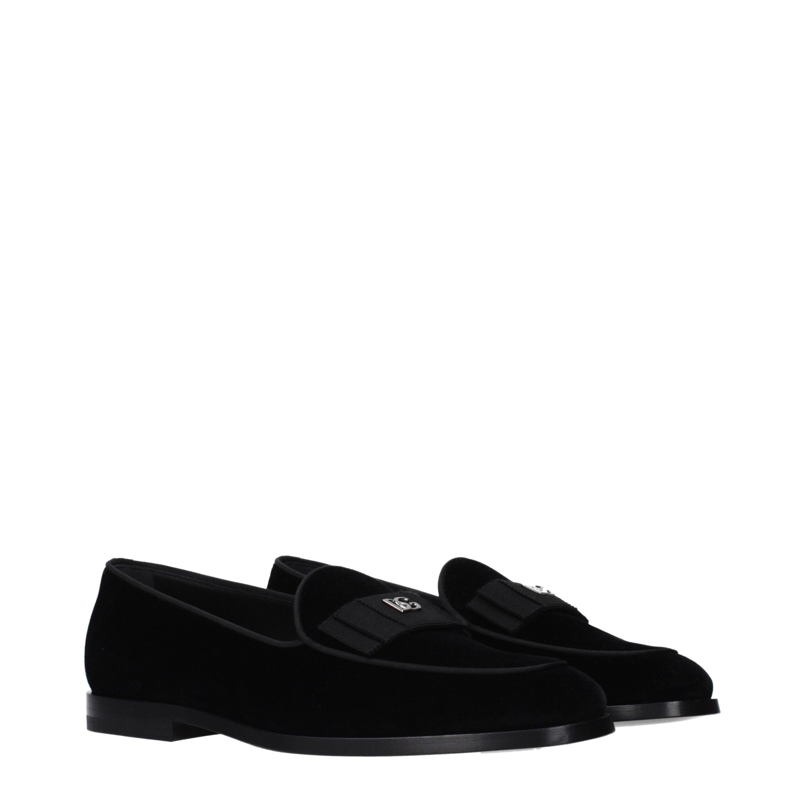 Dolce & Gabbana Black Velvet Slip-On Loafers