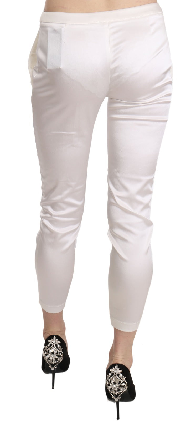 Elisabetta Franchi White Low Waist Cropped Skinny Trouser Pants