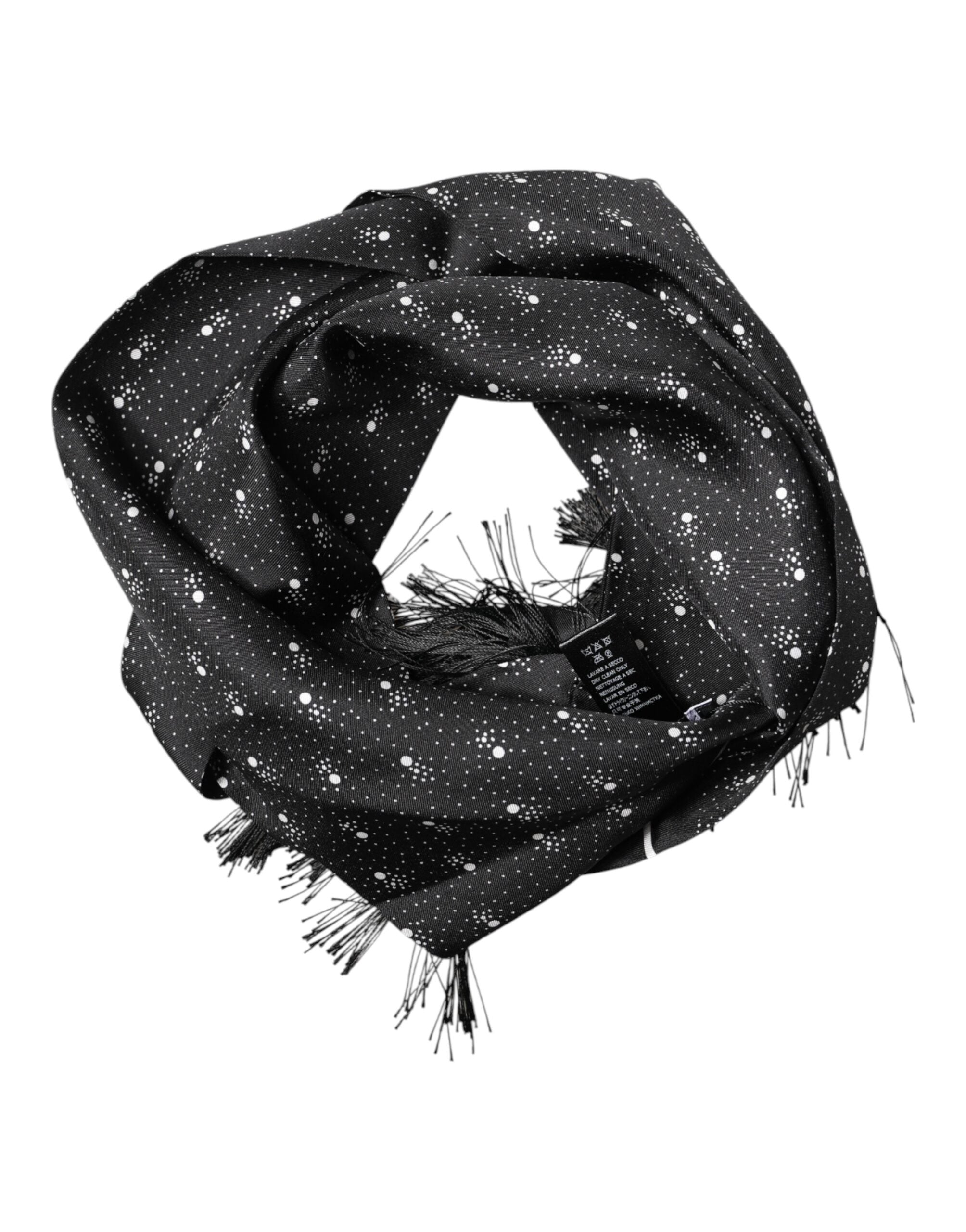 Dolce & Gabbana Black Silk Dotted Men Neck Wrap Shawl Scarf
