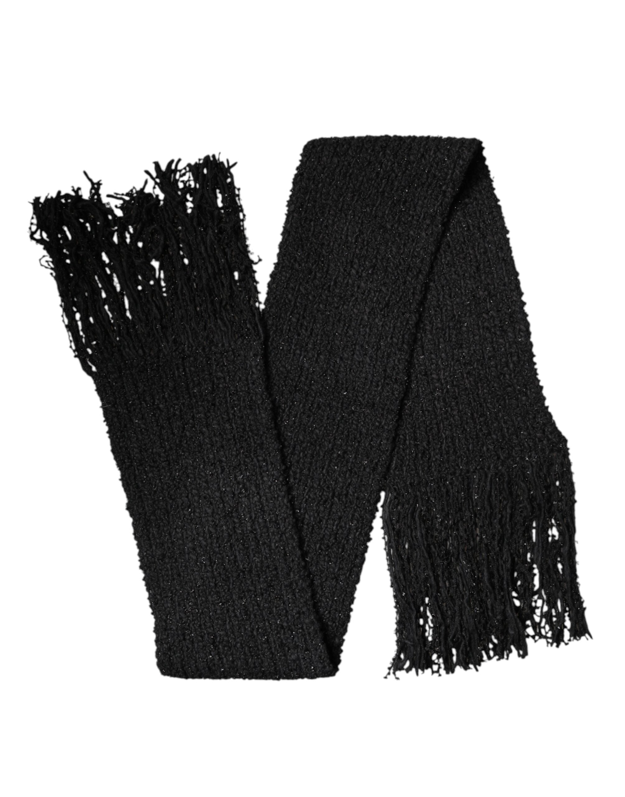 Dolce & Gabbana Black Cashmere Knit Shawl Fringes Scarf