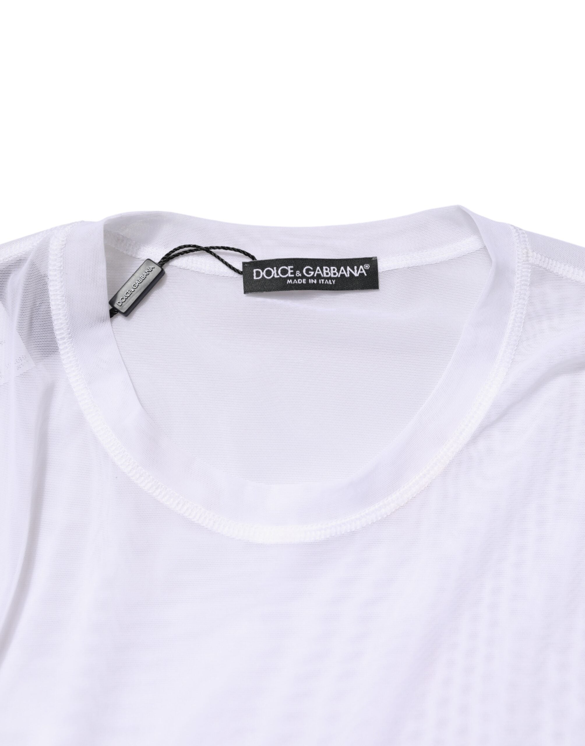 Dolce & Gabbana White Nylon Long Sleeves Crewneck T-Shirt