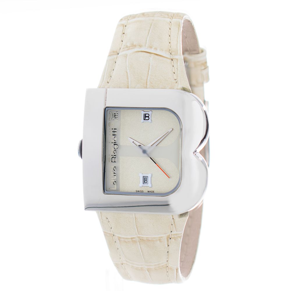 Laura Biagiotti Beige Leather Dress Watch - Luxe Marca
