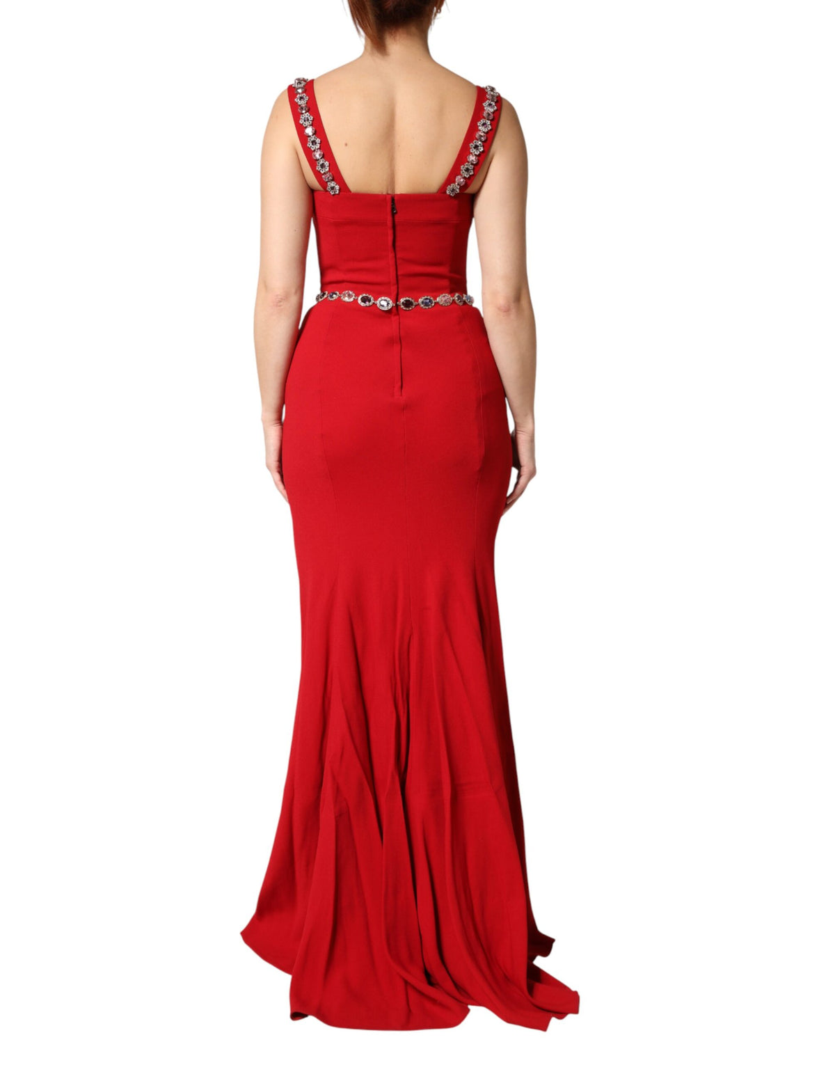 Dolce & Gabbana Red Embellished Sheath Mermaid Gown Dress