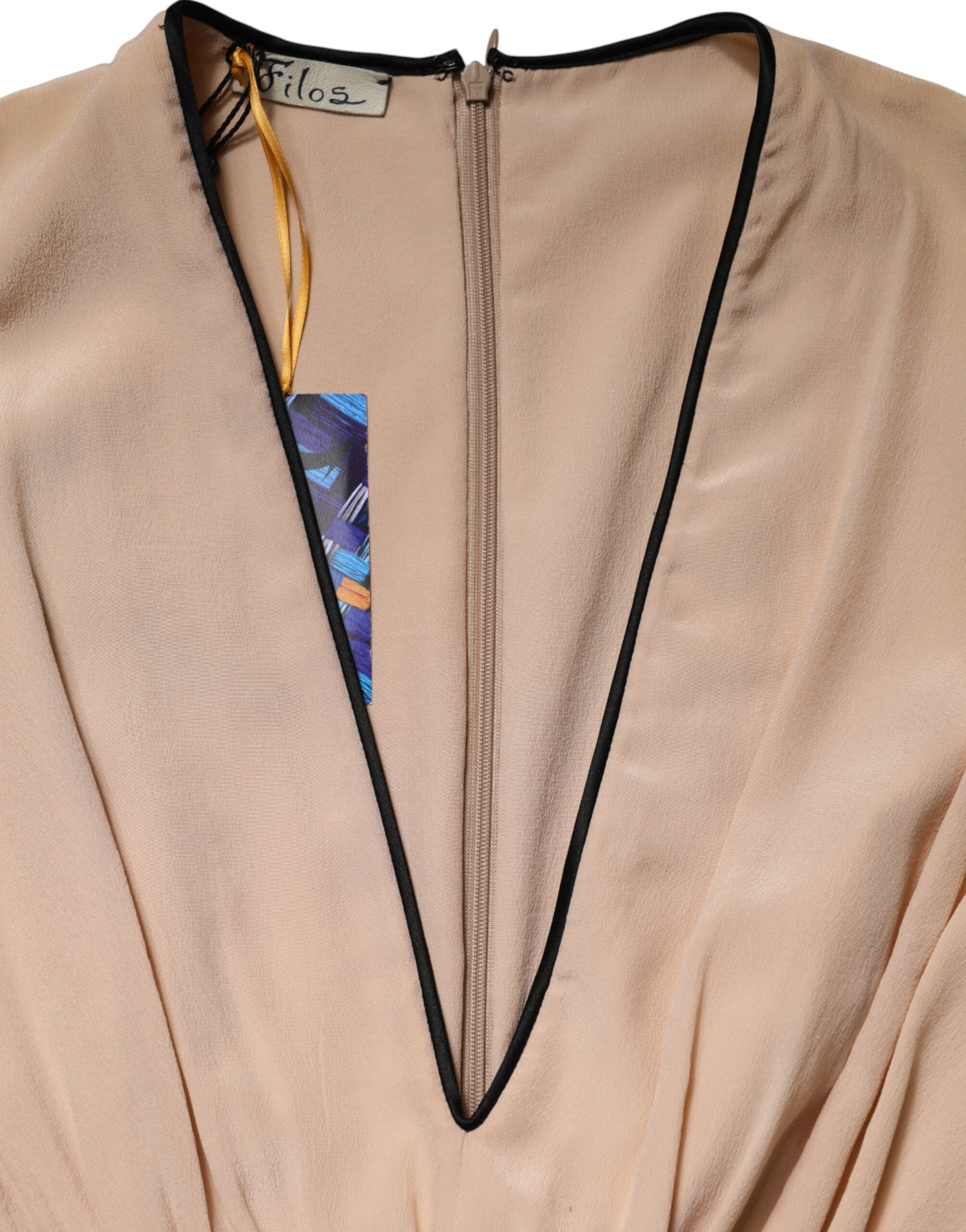 FILOS Multicolor Silk Deep V-neck Sleeveless Knee Length Dress