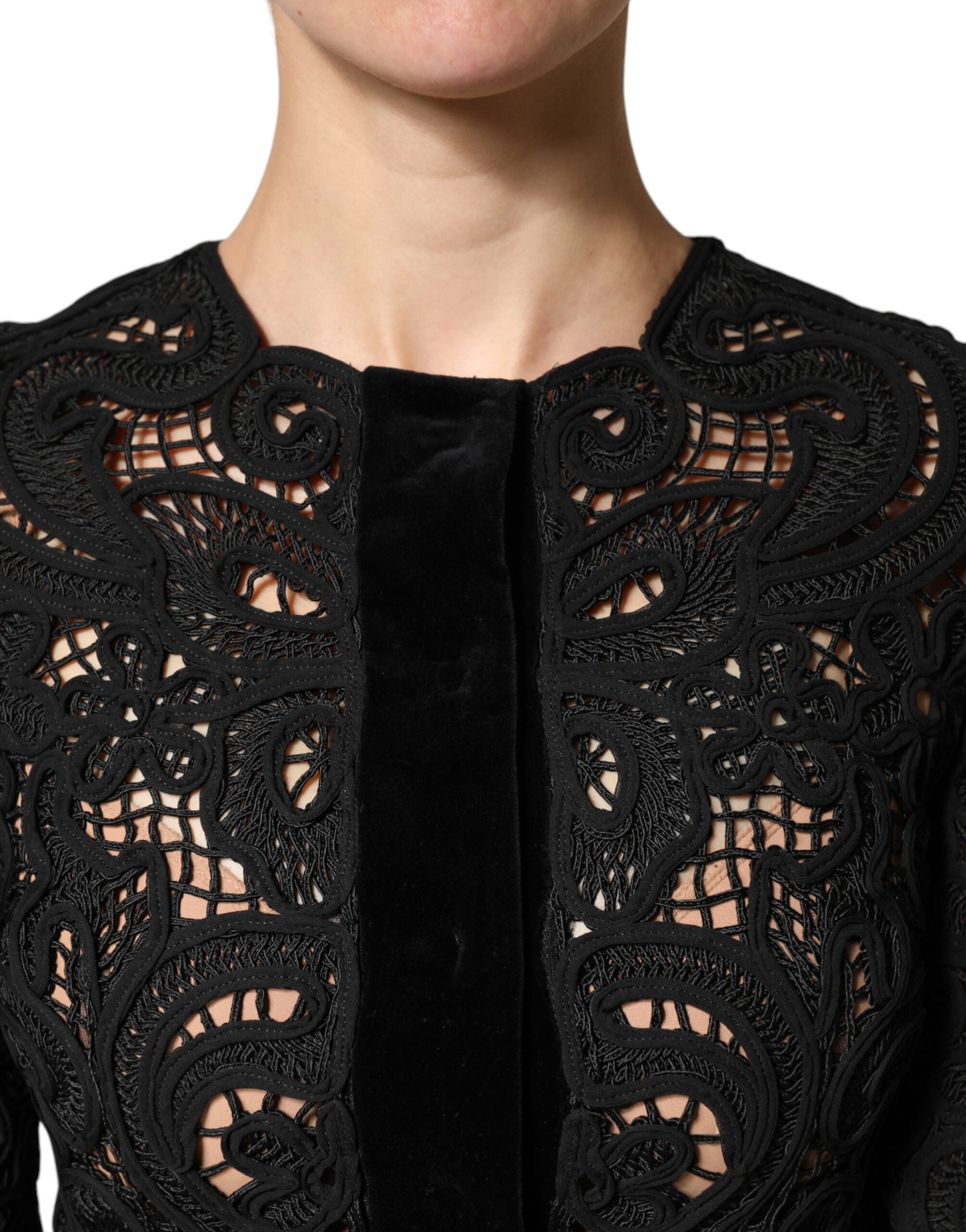 Dolce & Gabbana Black Floral Lace Cropped Coat Jacket