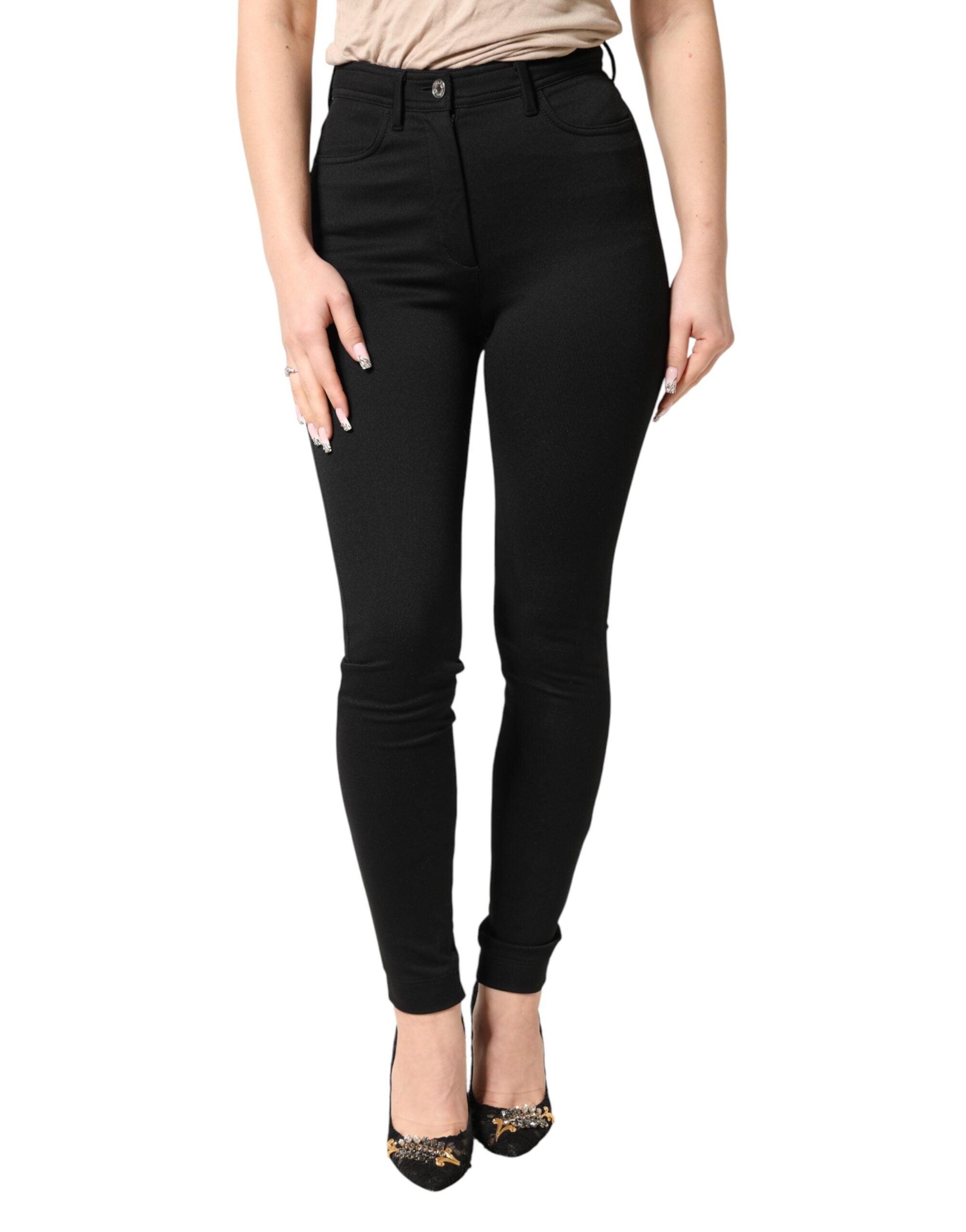 Dolce & Gabbana Black Nylon Stretch Skinny High Waist Pants - Luxe Marca