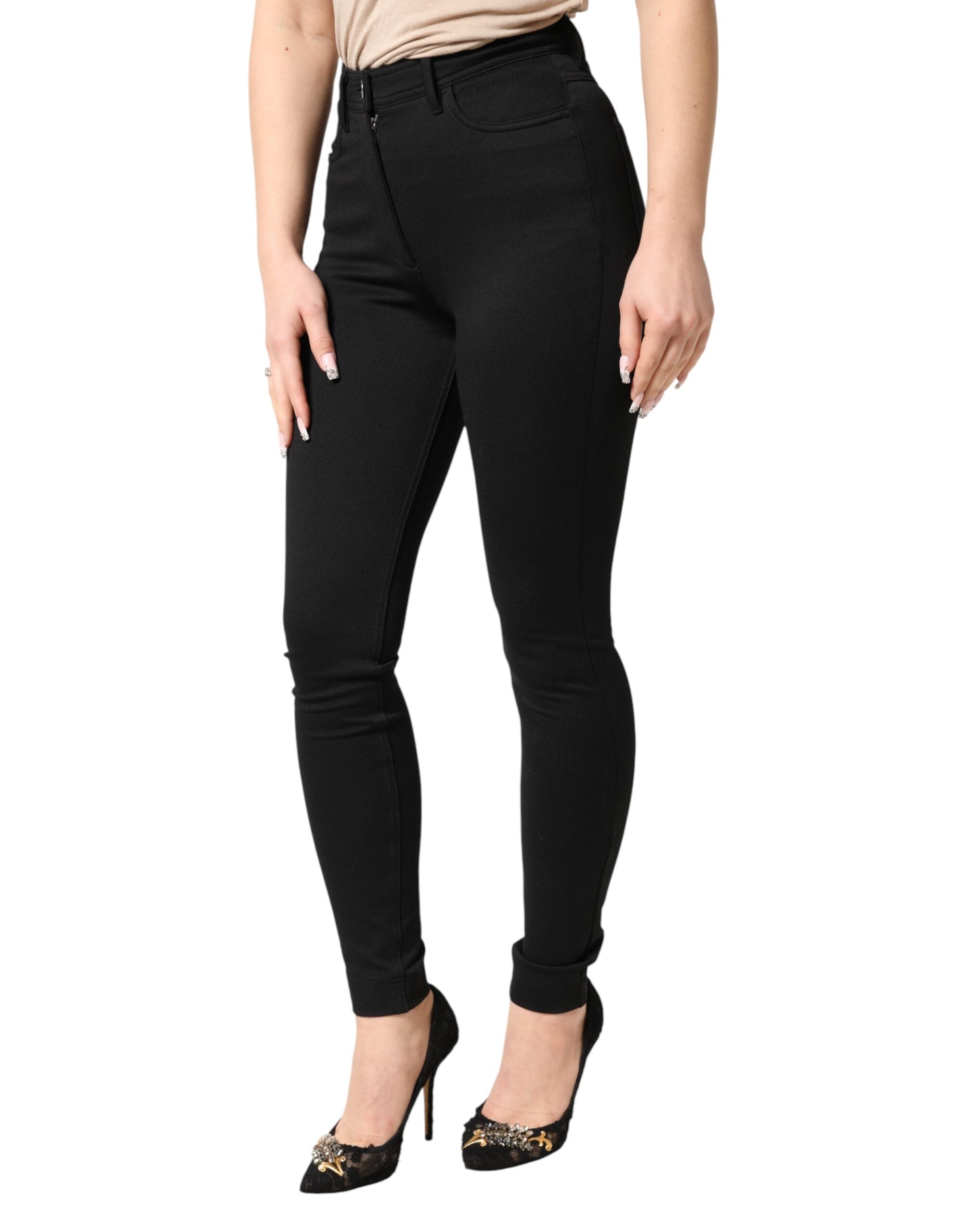 Dolce & Gabbana Black Nylon Stretch Skinny High Waist Pants - Luxe Marca