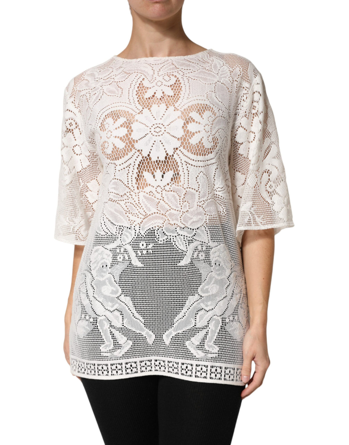 Dolce & Gabbana White Embroidery Lace Cotton Blouse Top