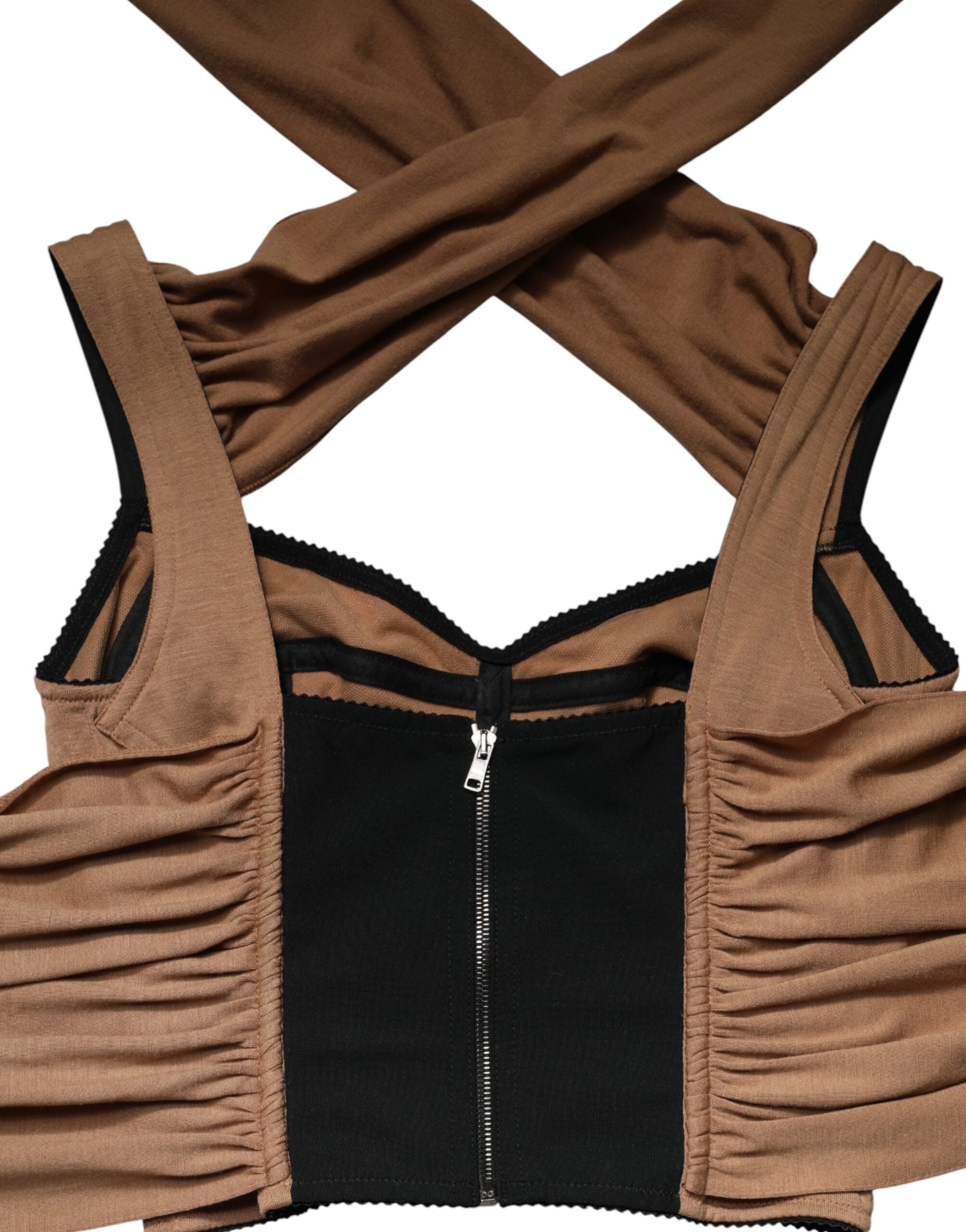 Dolce & Gabbana Brown Virgin Wool Sleeveless Scarf Tank Top