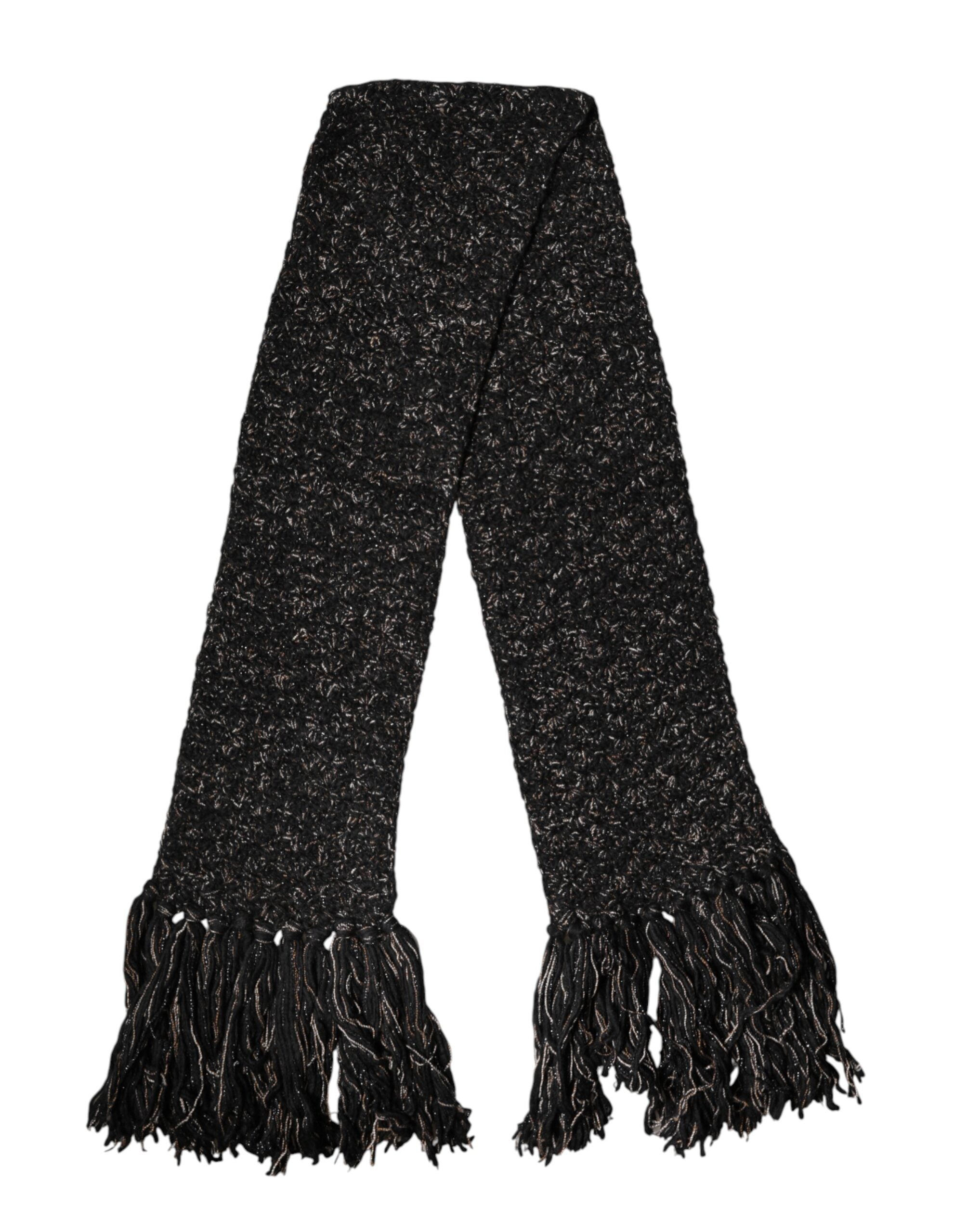 Dolce & Gabbana Black Wool Fringes Neck Wrap Foulard Scarf - Luxe Marca