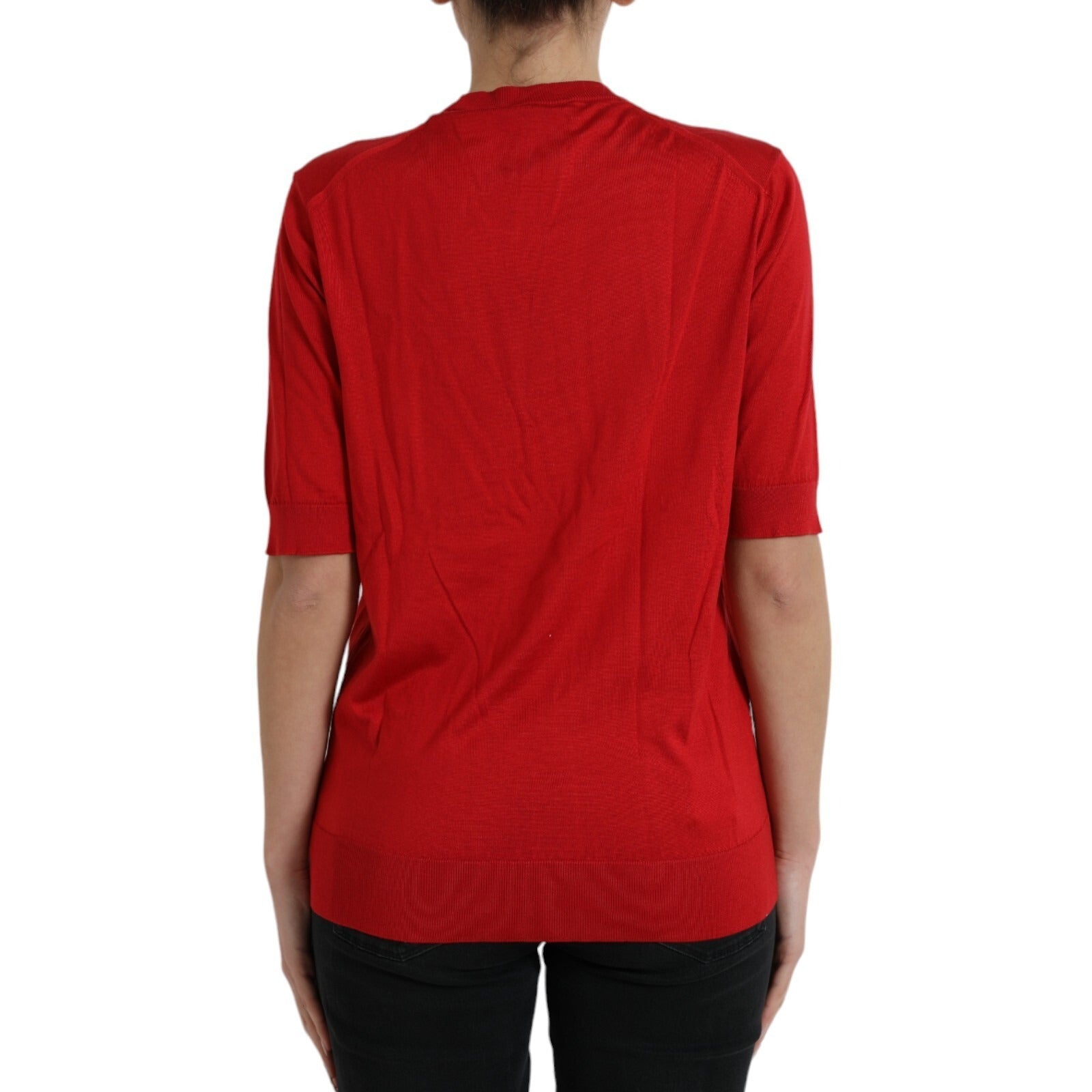 Dolce & Gabbana Red Silk Crew Neck Short Sleeves Top T-shirt - Luxe Marca