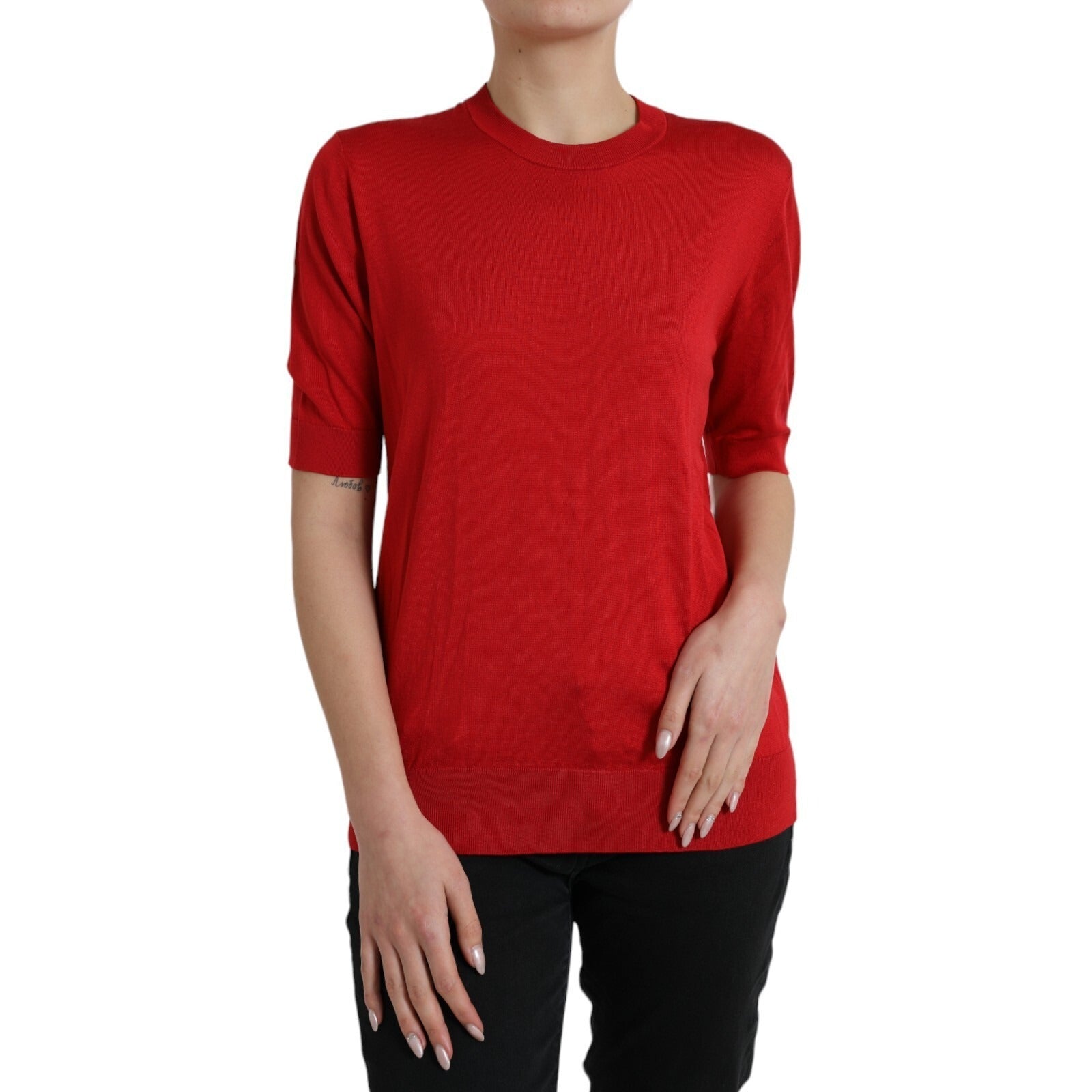 Dolce & Gabbana Red Silk Crew Neck Short Sleeves Top T-shirt - Luxe Marca