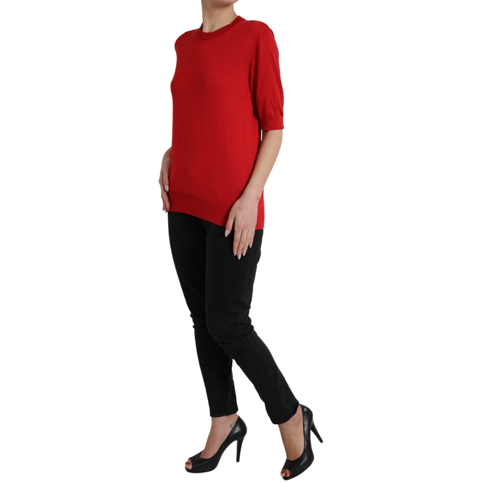 Dolce & Gabbana Red Silk Crew Neck Short Sleeves Top T-shirt - Luxe Marca