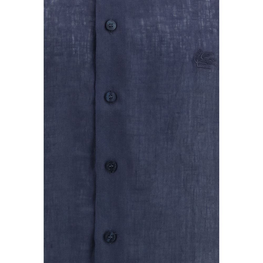 Etro Blue Linen Dress Shirt